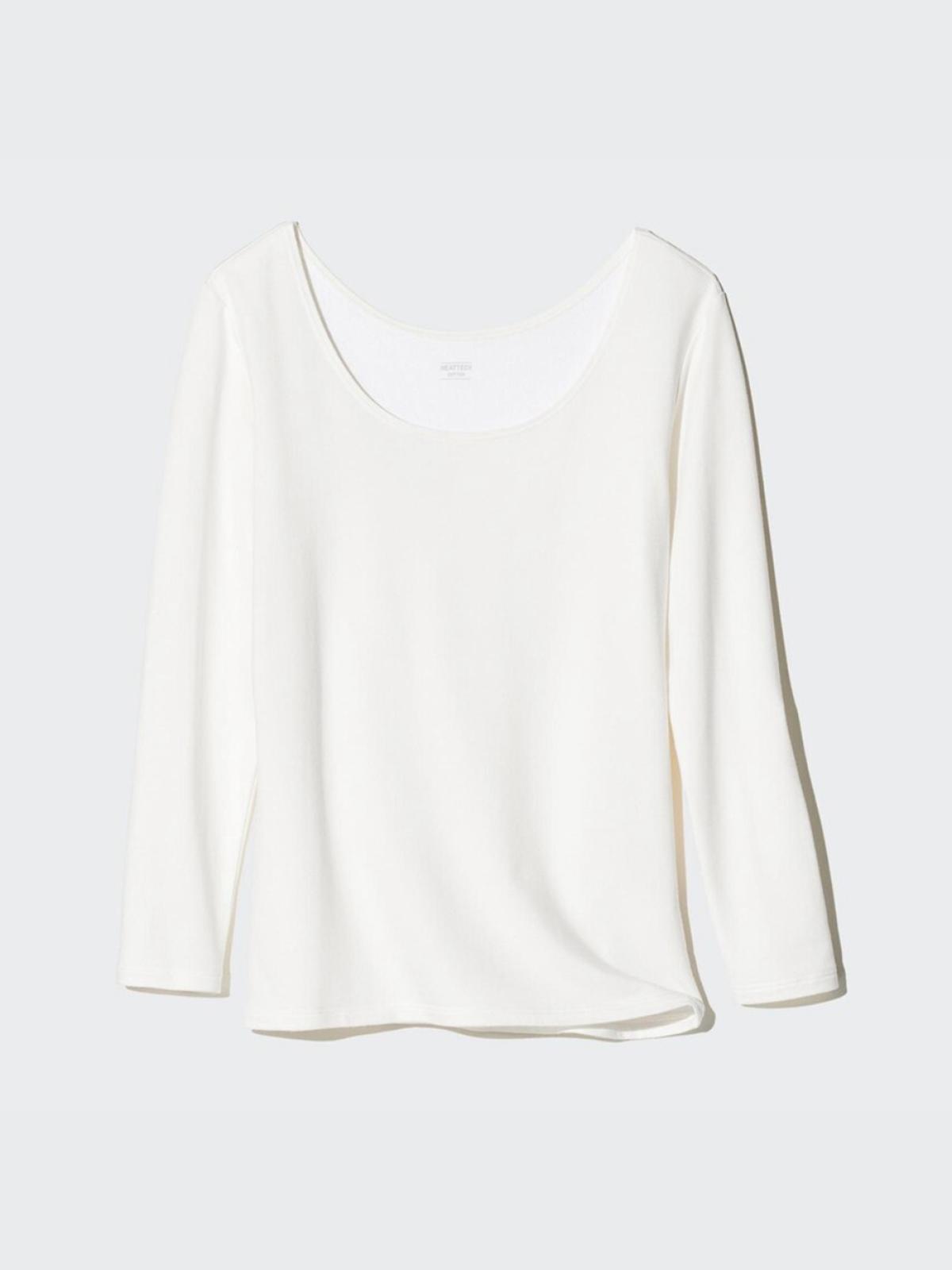 UNIQLO HEATTECH EXTRA WARM футболка из хлопковой смеси с U-образным вырезом, рукав 8/10