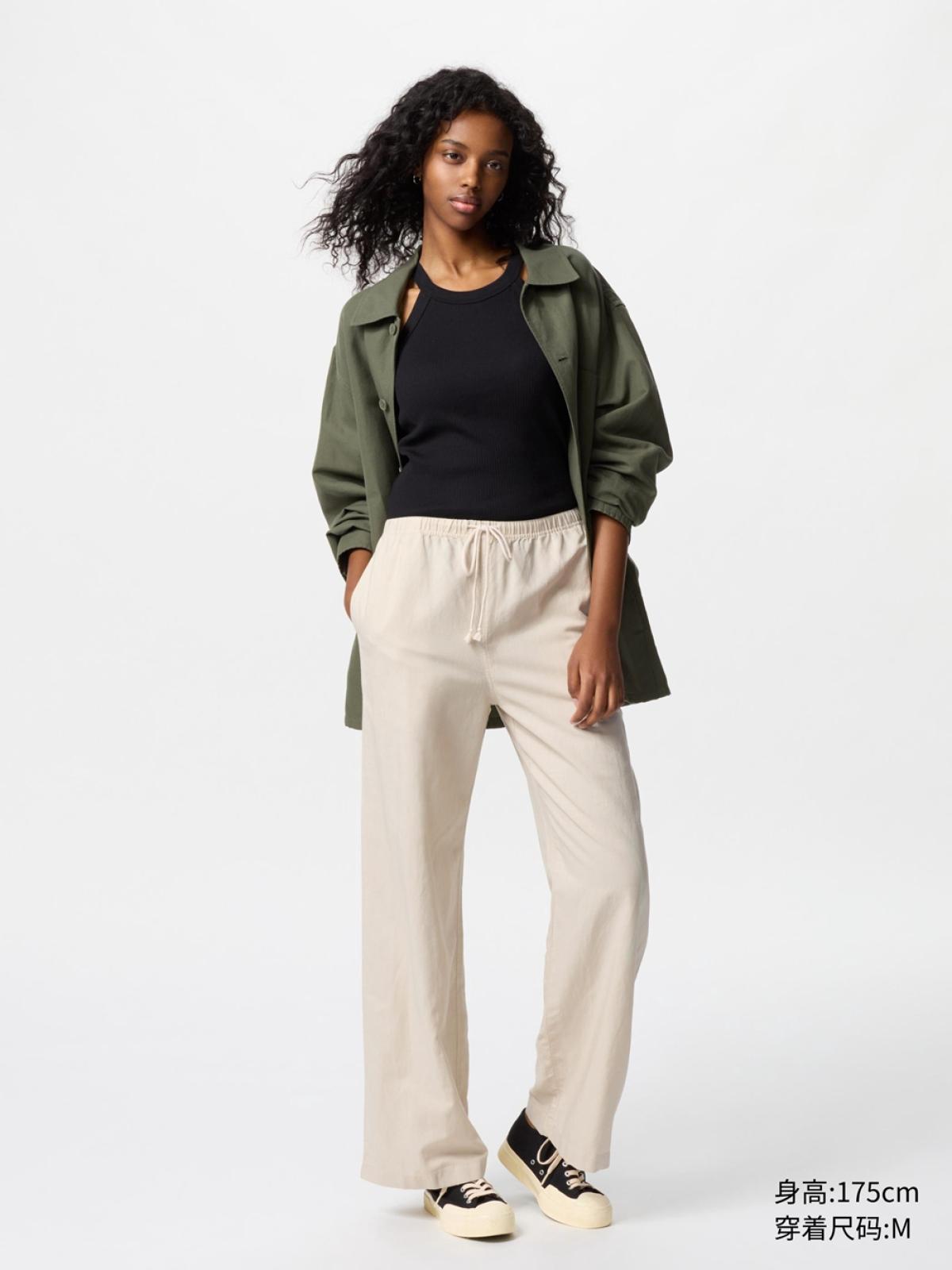 UNIQLO Брюки из льняной смеси на резинке, удлинённые 73–75 см
