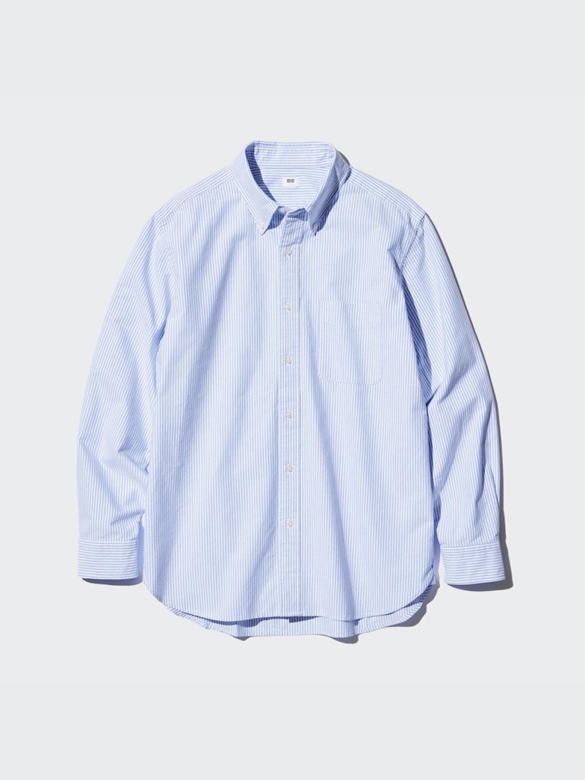 UNIQLO Рубашка оксфорд в полоску, длинный рукав, хлопок