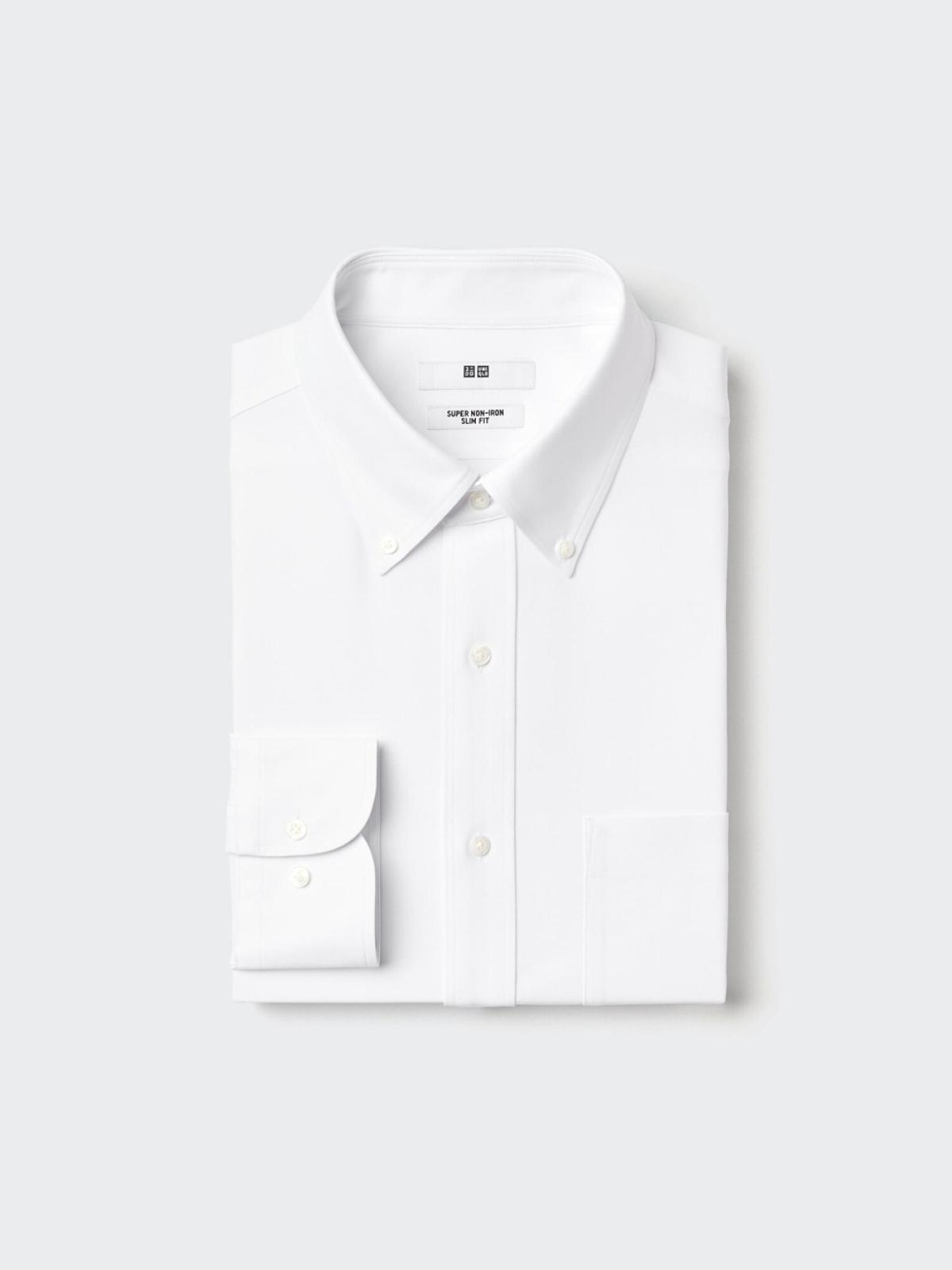 UNIQLO Приталенная немнущаяся трикотажная рубашка, длинный рукав