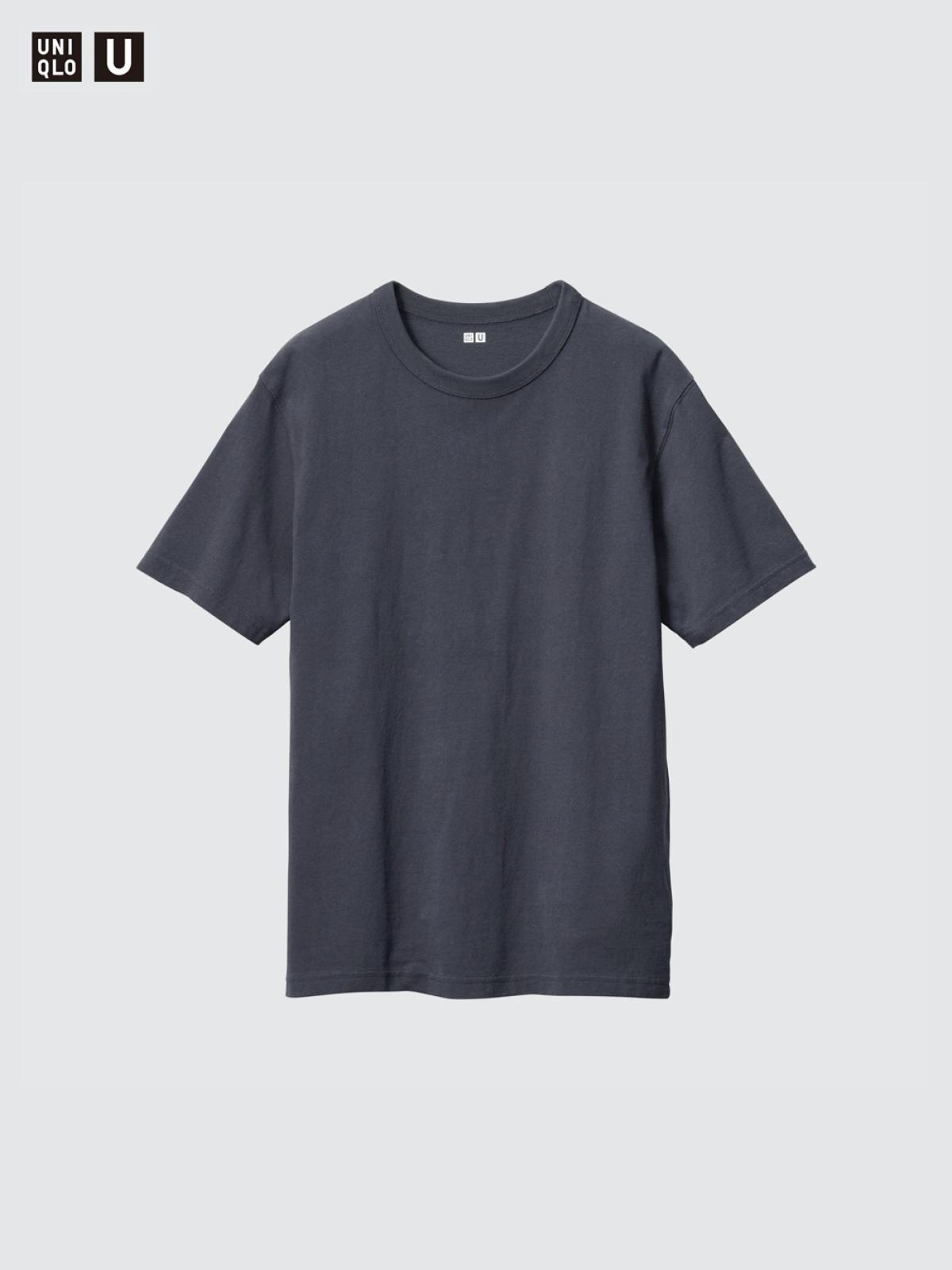 UNIQLO Хлопковая футболка прямого кроя с круглым вырезом, короткий рукав
