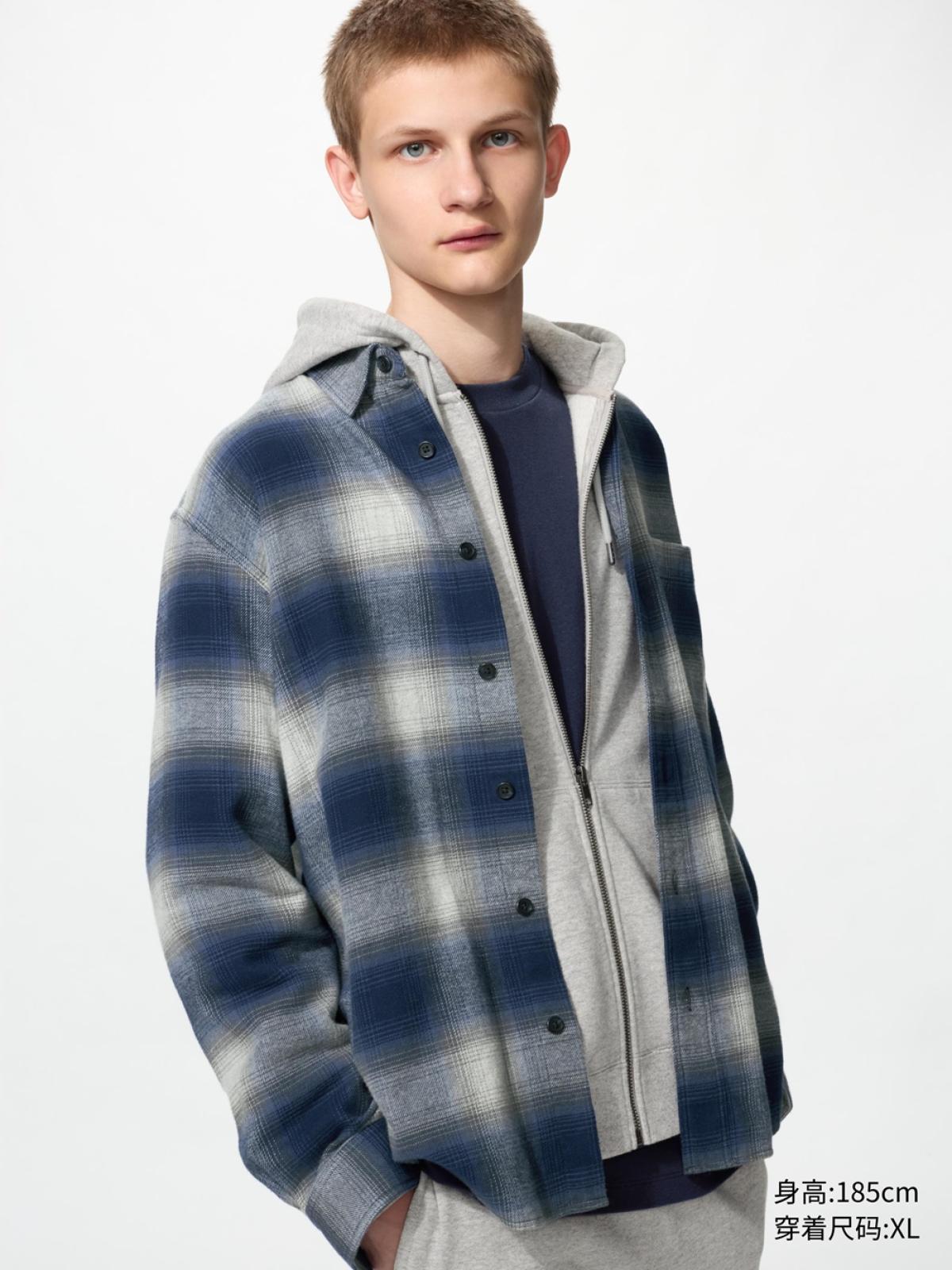 UNIQLO Фланелевая рубашка в клетку, длинный рукав