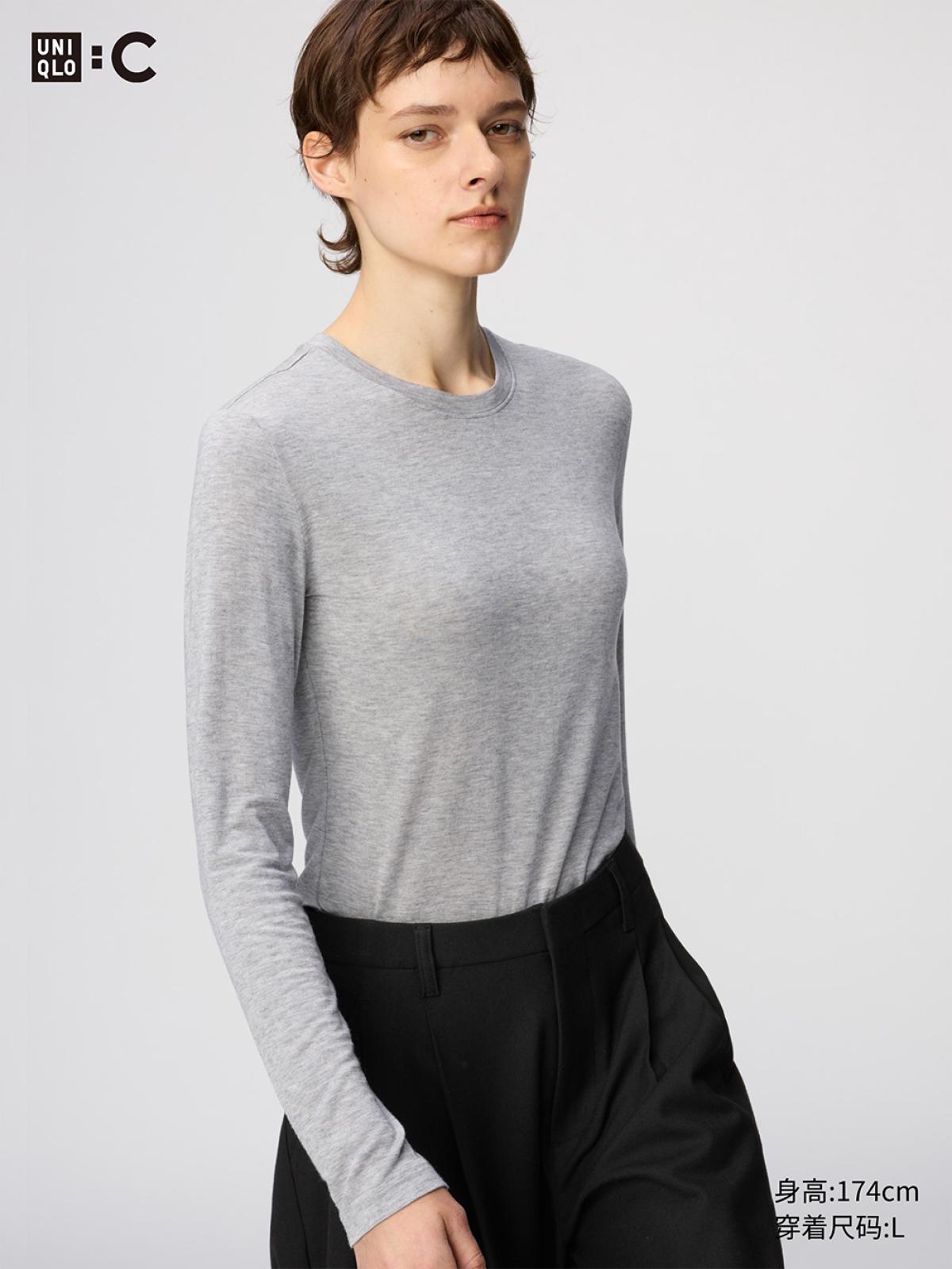UNIQLO HEATTECH джемпер с круглым вырезом, длинный рукав, 9% кашемира