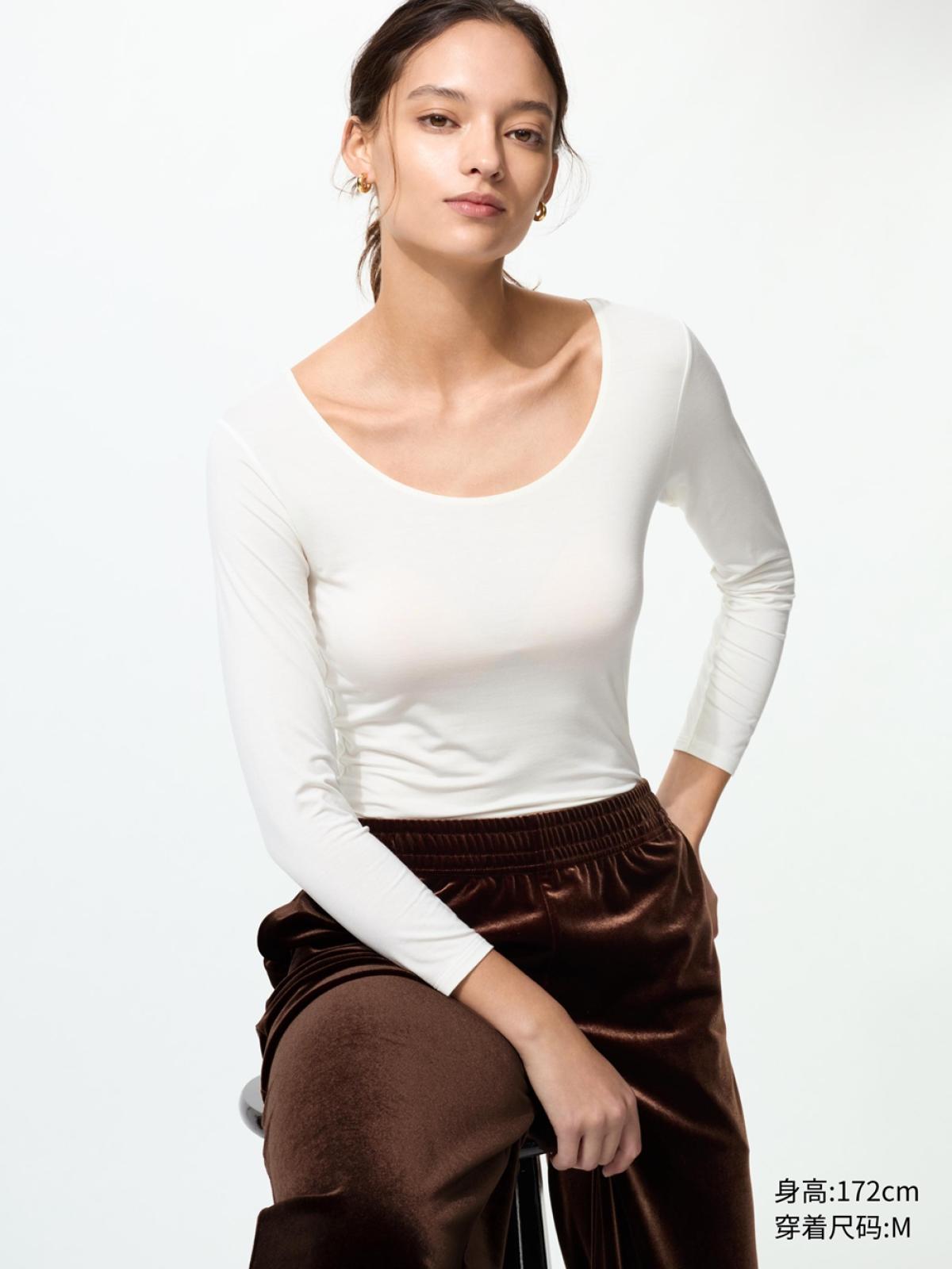 UNIQLO HEATTECH футболка с U-образным вырезом, рукав 3/4