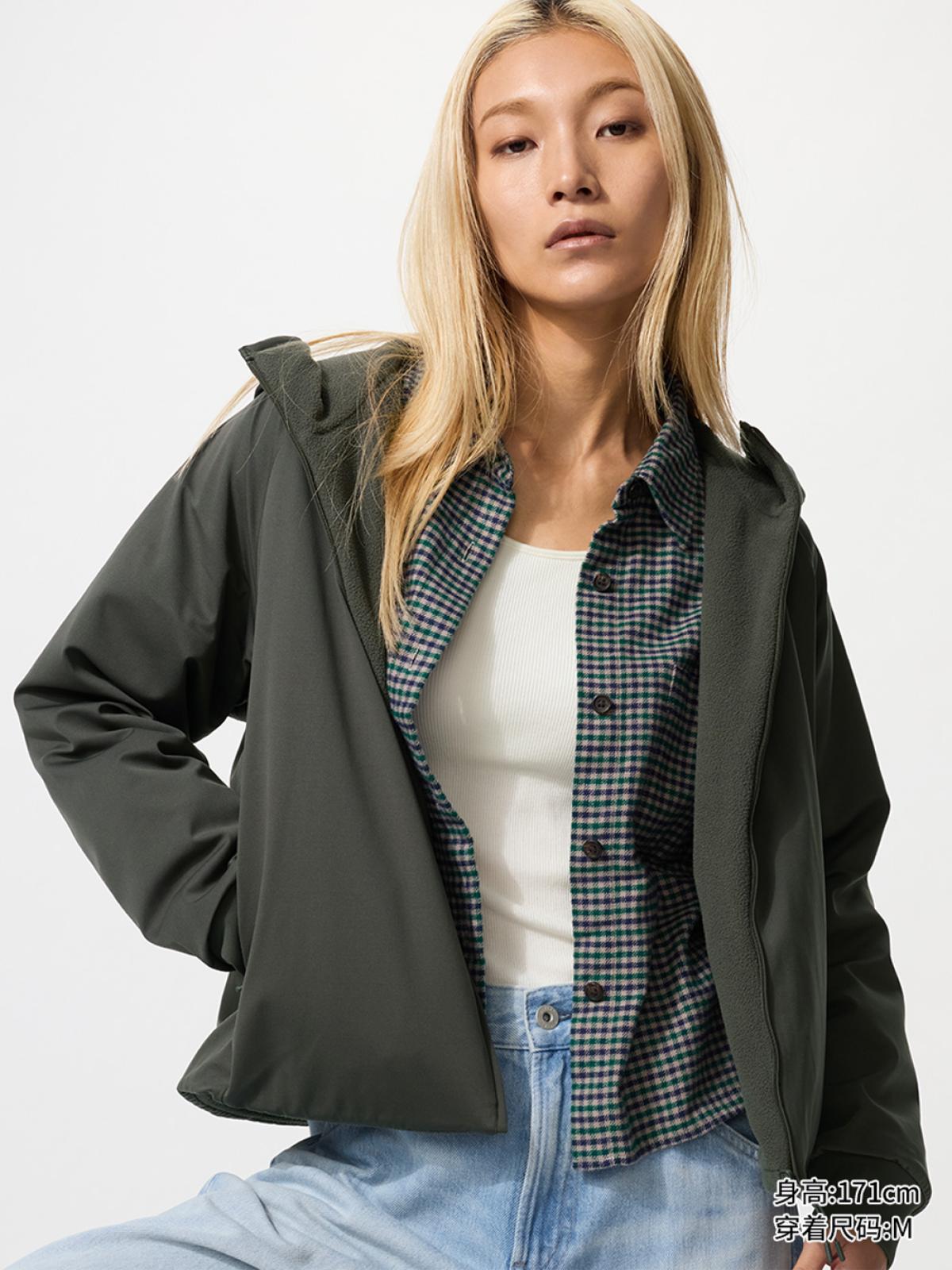 UNIQLO Двусторонняя куртка с капюшоном из флиса, ветрозащитная, водоотталкивающая, зимняя