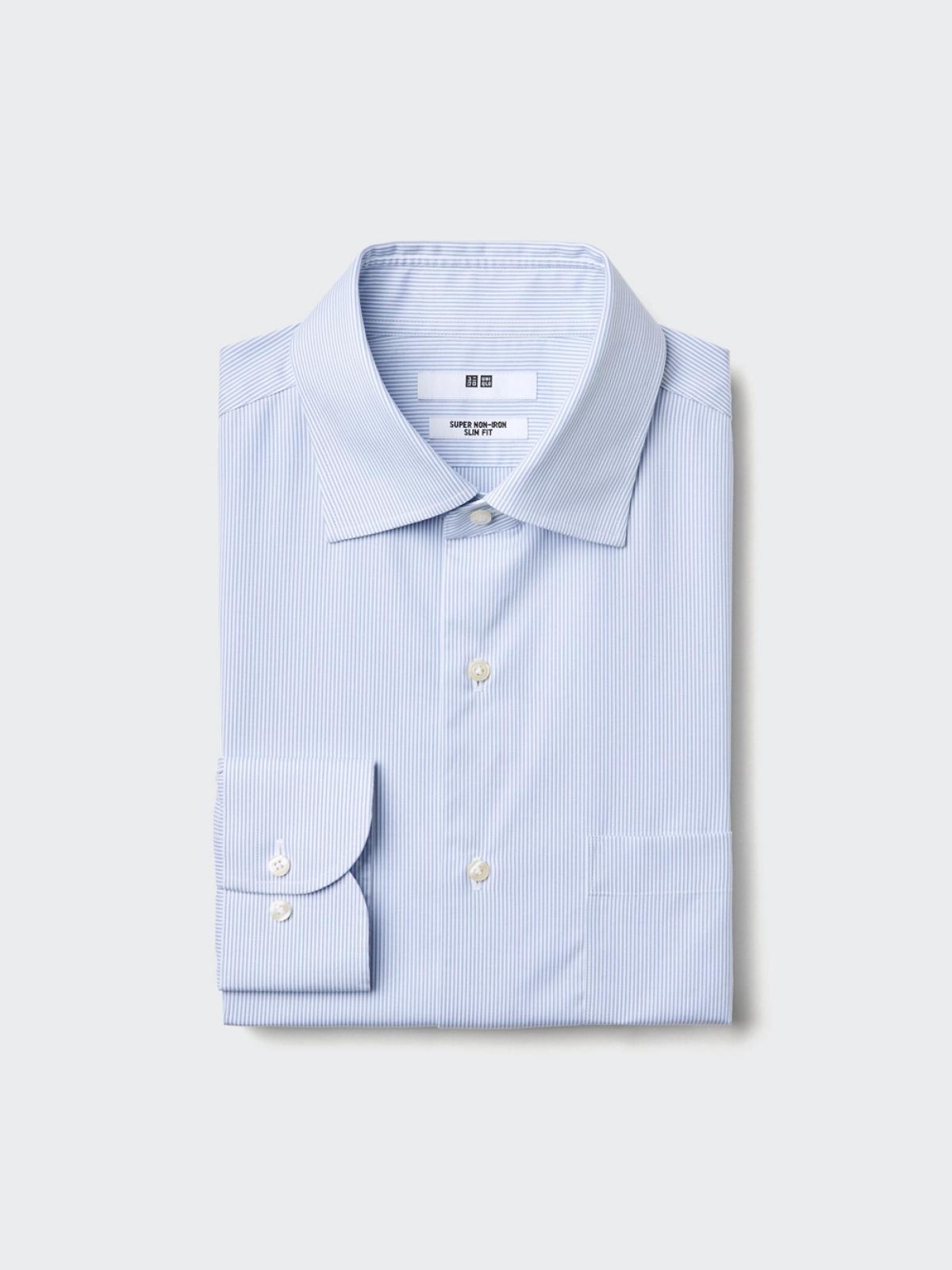 UNIQLO Немнущаяся приталенная рубашка с длинным рукавом
