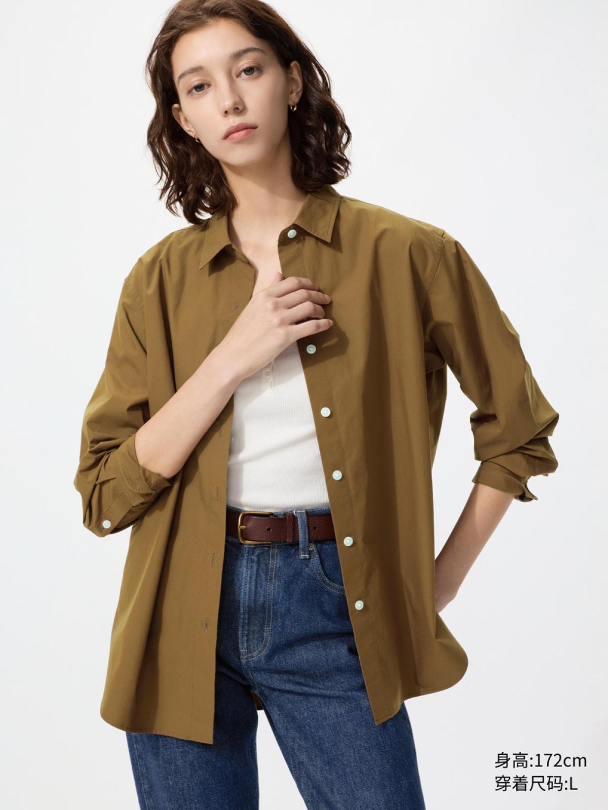 UNIQLO Хлопковая рубашка с длинным рукавом