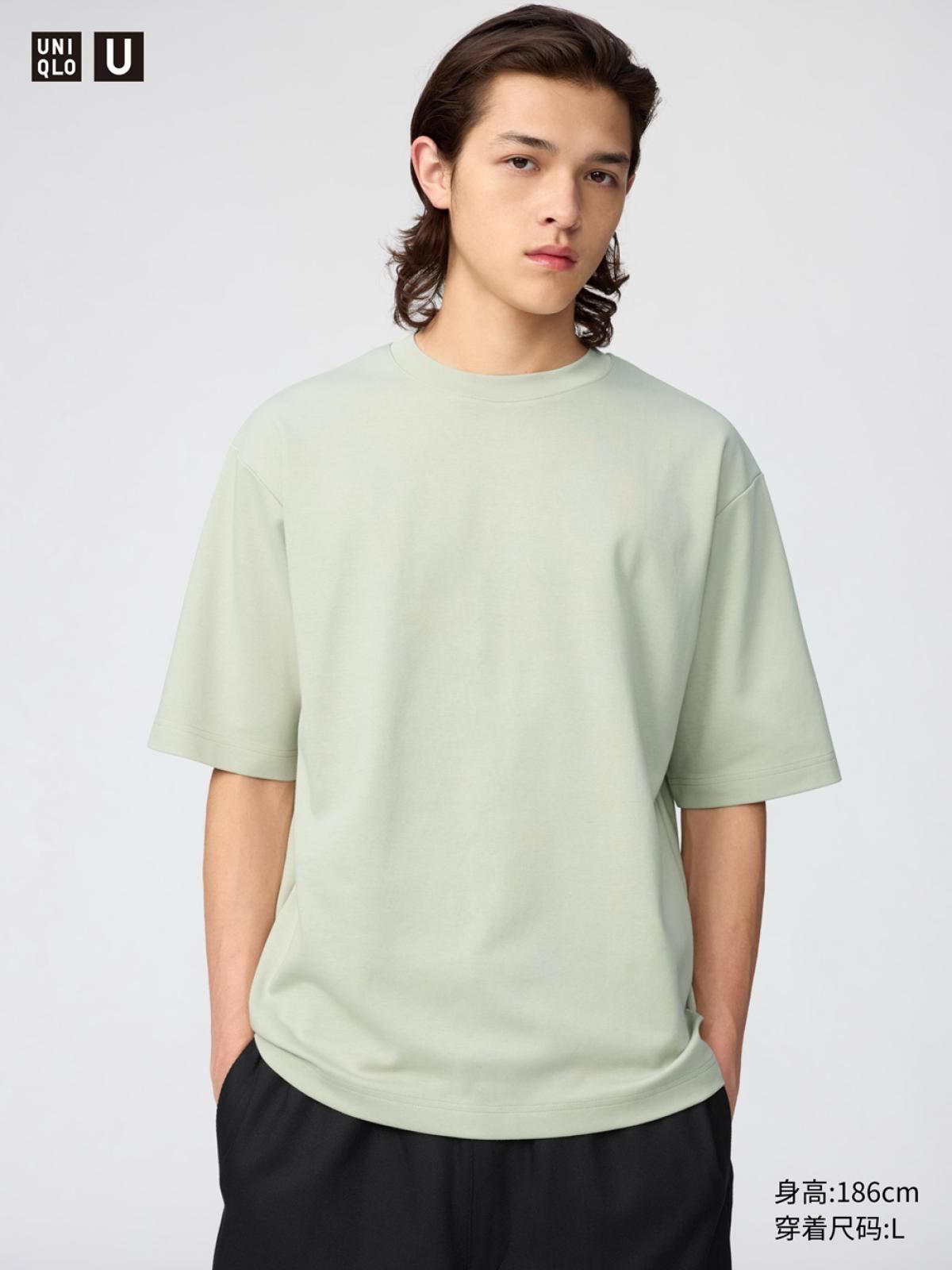 UNIQLO AIRism футболка свободного кроя с круглым вырезом, рукав до локтя