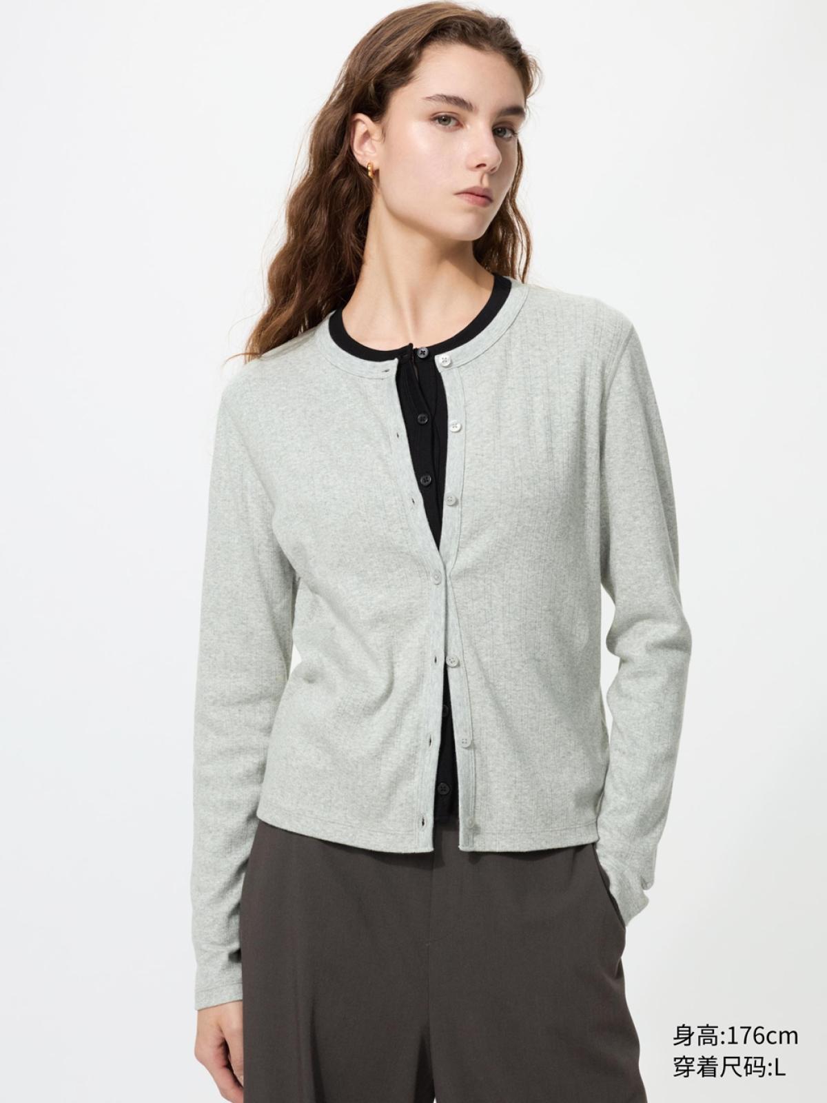 UNIQLO Жаккардовый кардиган в рубчик, длинный рукав