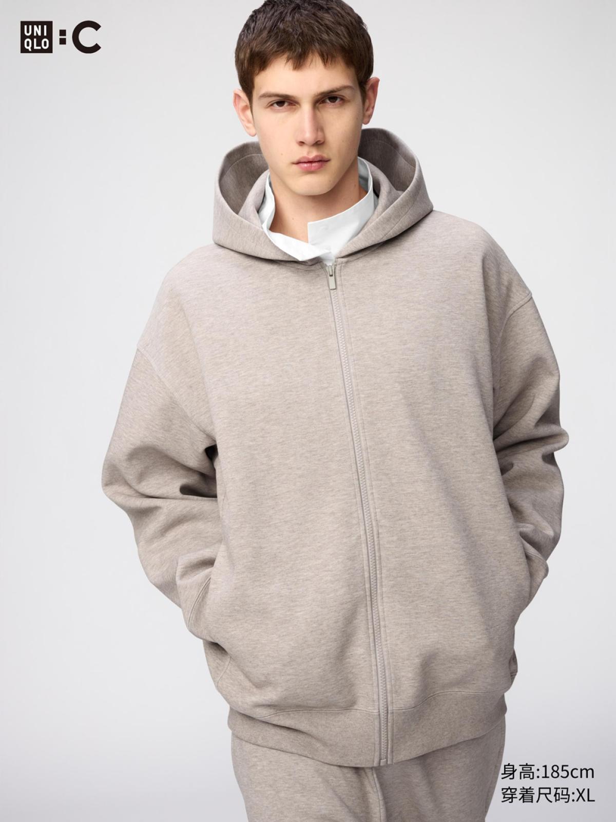 UNIQLO Спортивный кардиган свободного кроя с капюшоном на молнии, длинный рукав