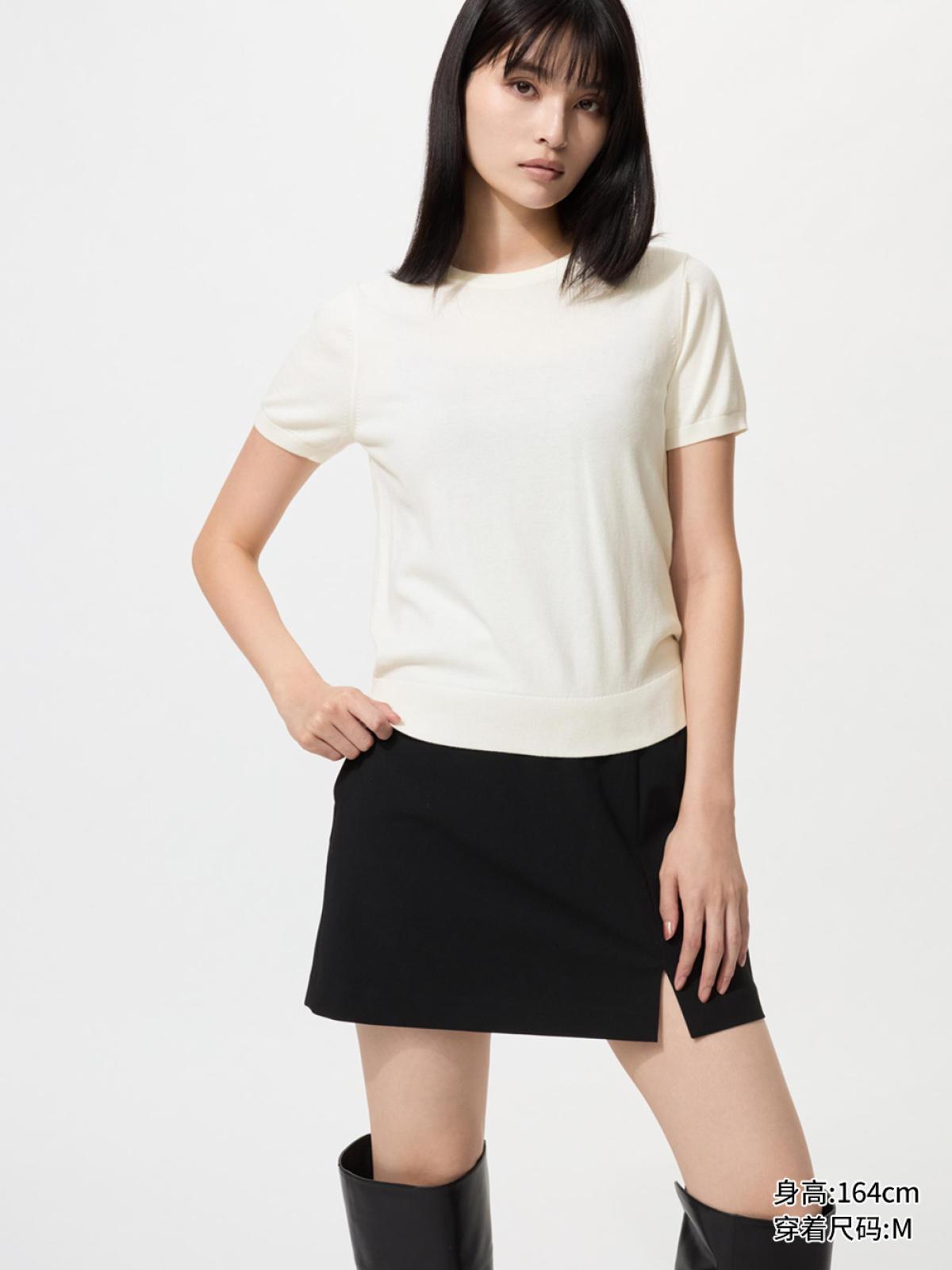 UNIQLO Джемпер из хлопка с модалом с круглым вырезом, короткий рукав