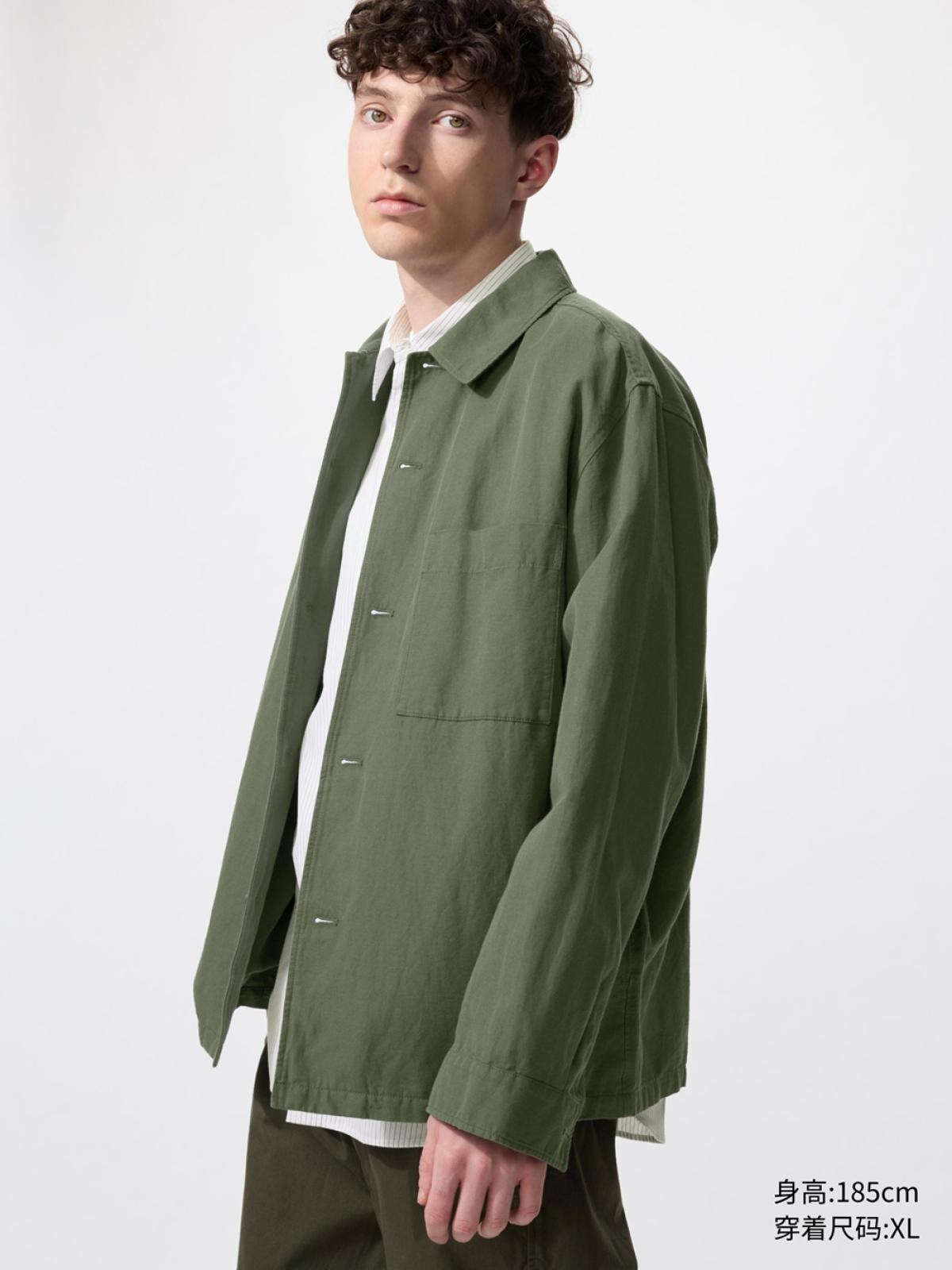 UNIQLO Куртка-рубашка из хлопка и льна, длинный рукав