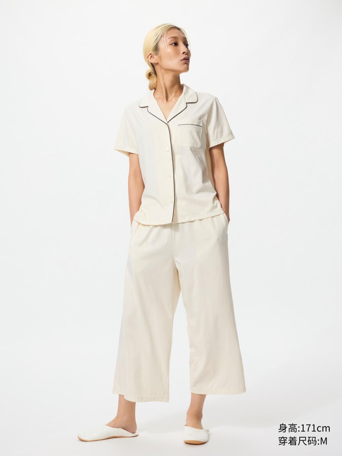 UNIQLO AIRism пижама из хлопковой смеси, короткий рукав и бриджи