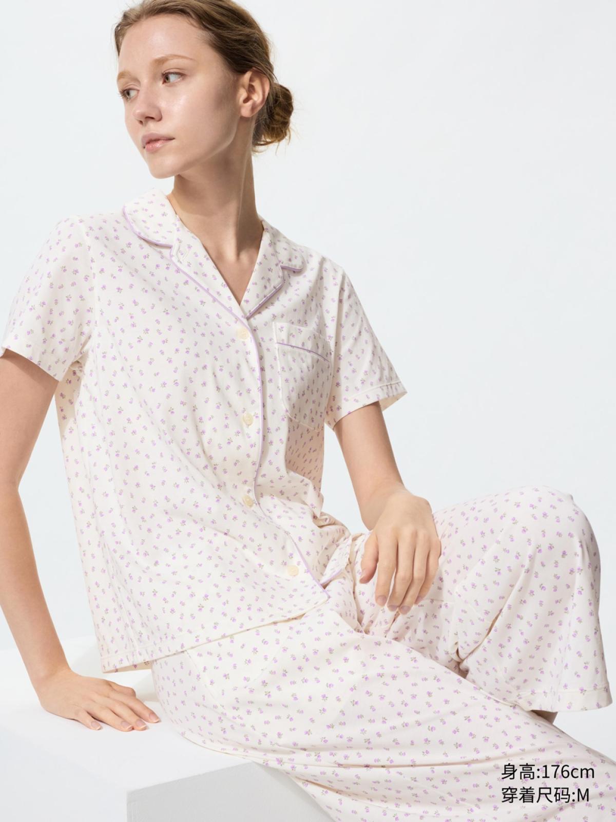 UNIQLO AIRism пижама из хлопковой смеси, короткий рукав и бриджи