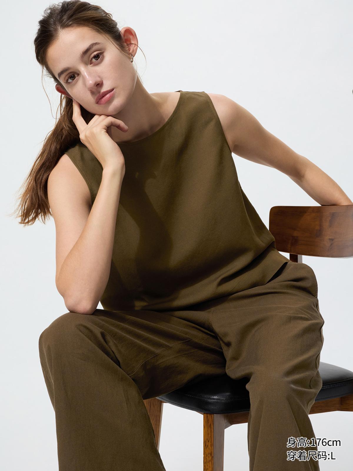 UNIQLO Рубашка из льняной смеси без рукавов