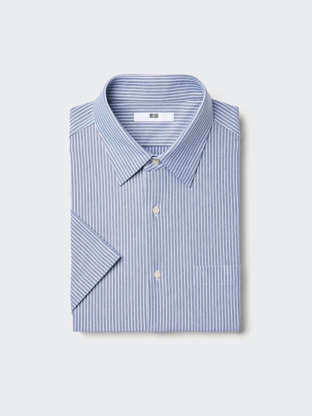 UNIQLO Рубашка быстросохнущая немнущаяся в полоску, короткий рукав