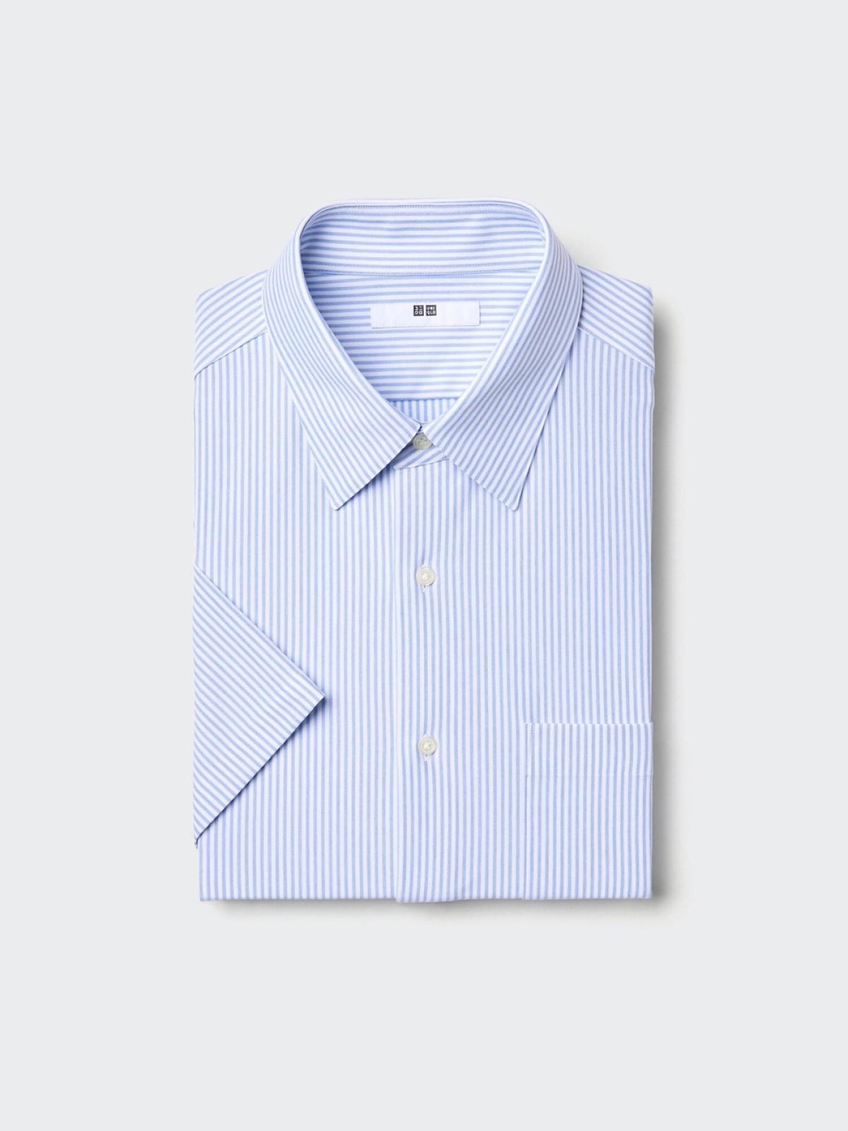 UNIQLO Рубашка быстросохнущая немнущаяся в полоску, короткий рукав
