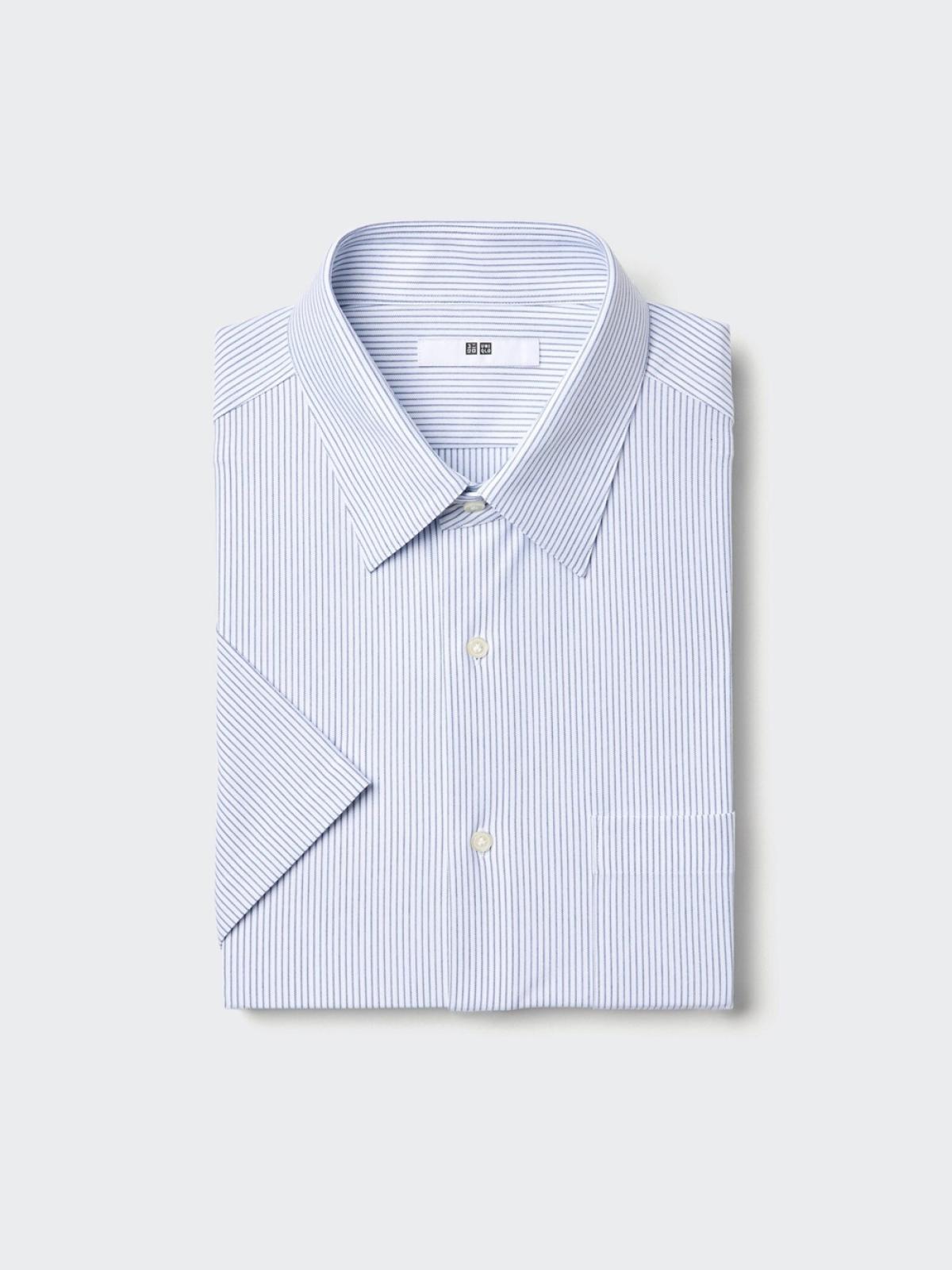 UNIQLO Рубашка быстросохнущая немнущаяся в полоску, короткий рукав