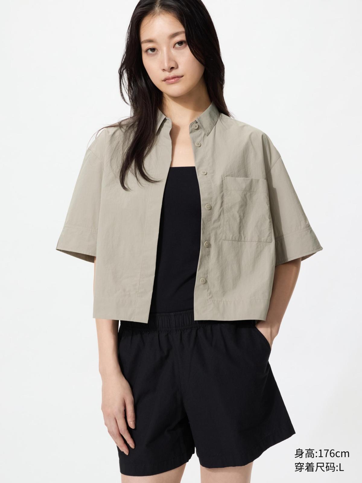 UNIQLO Свободная рубашка с коротким рукавом