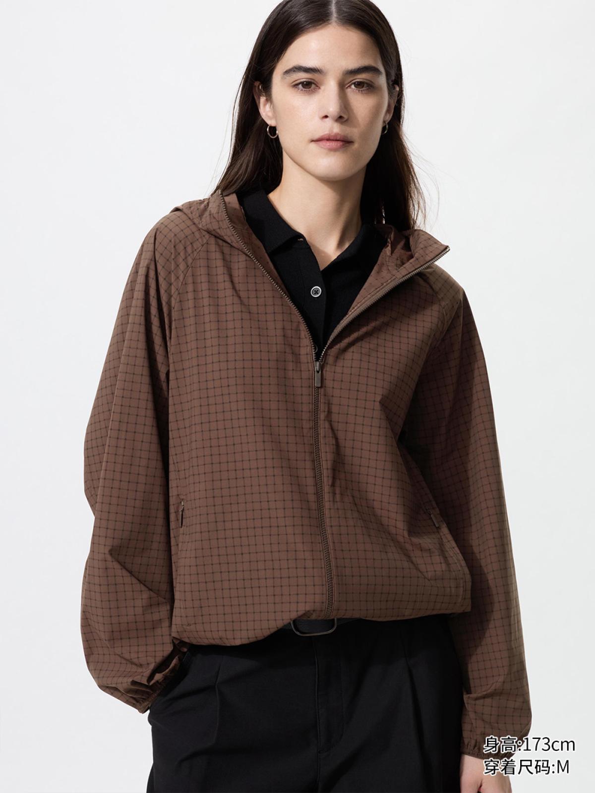UNIQLO Складная куртка с капюшоном и защитой от ультрафиолета в клетку