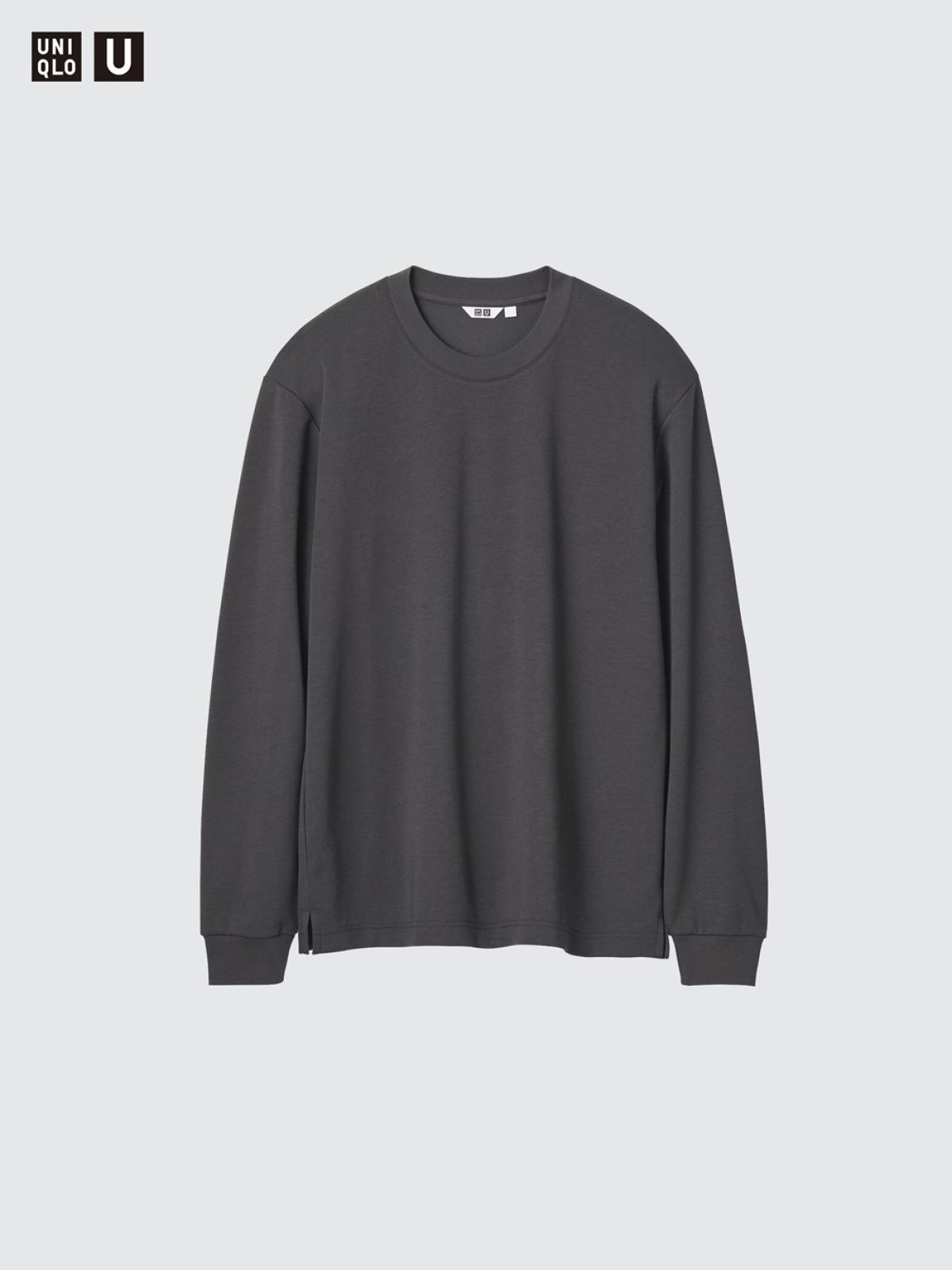 UNIQLO AIRism хлопковая футболка с круглым вырезом, длинный рукав