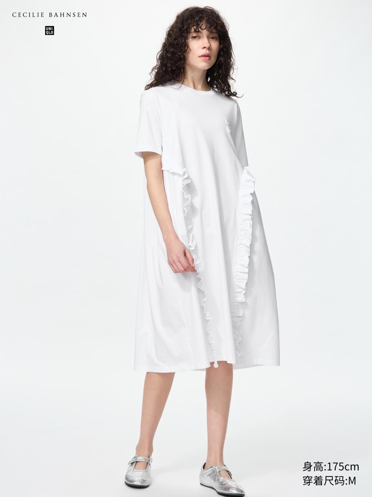 UNIQLO Платье-футболка с воланами, короткий рукав