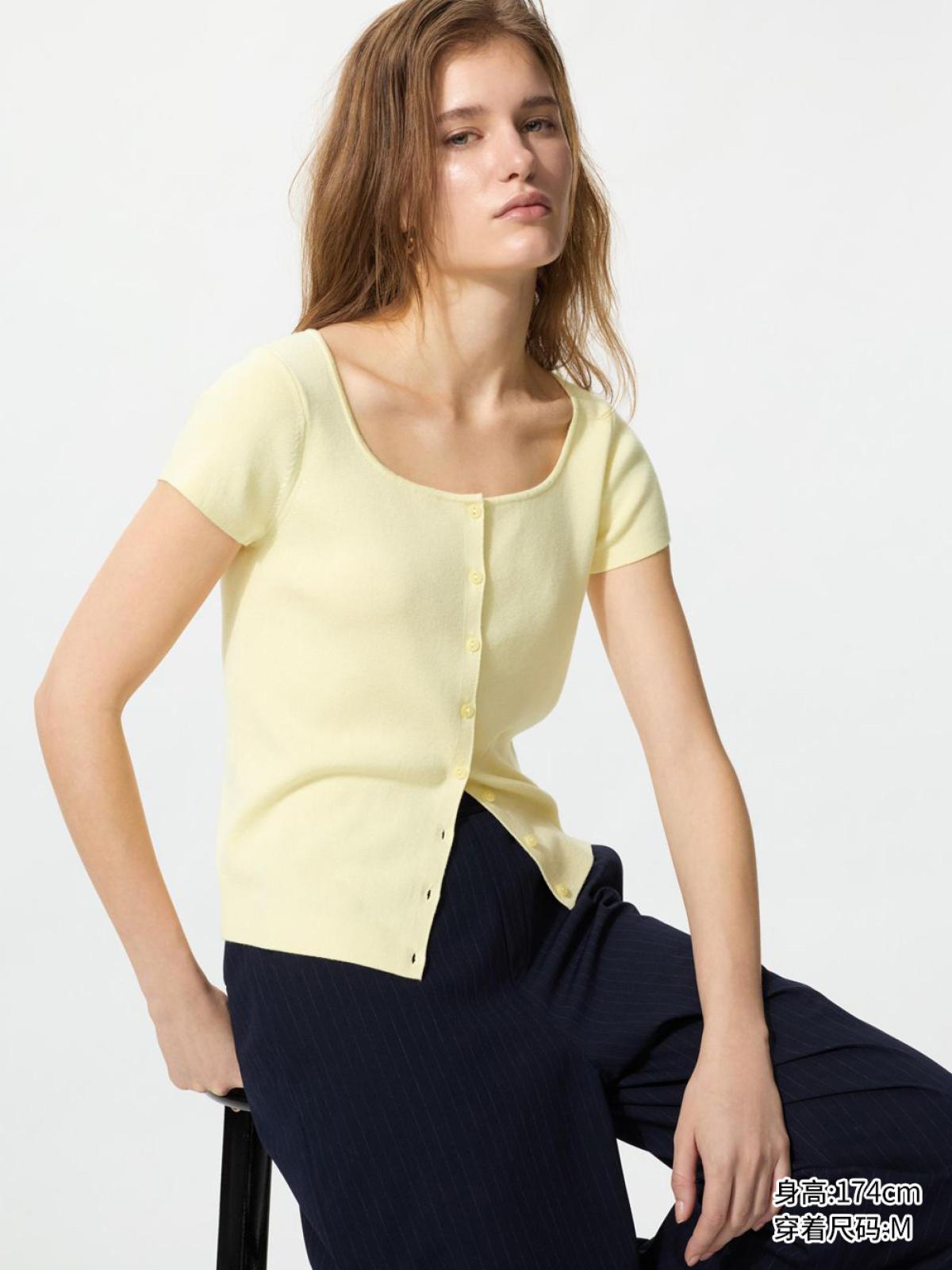 UNIQLO Кардиган хлопково-модаловый с круглым вырезом, короткий рукав