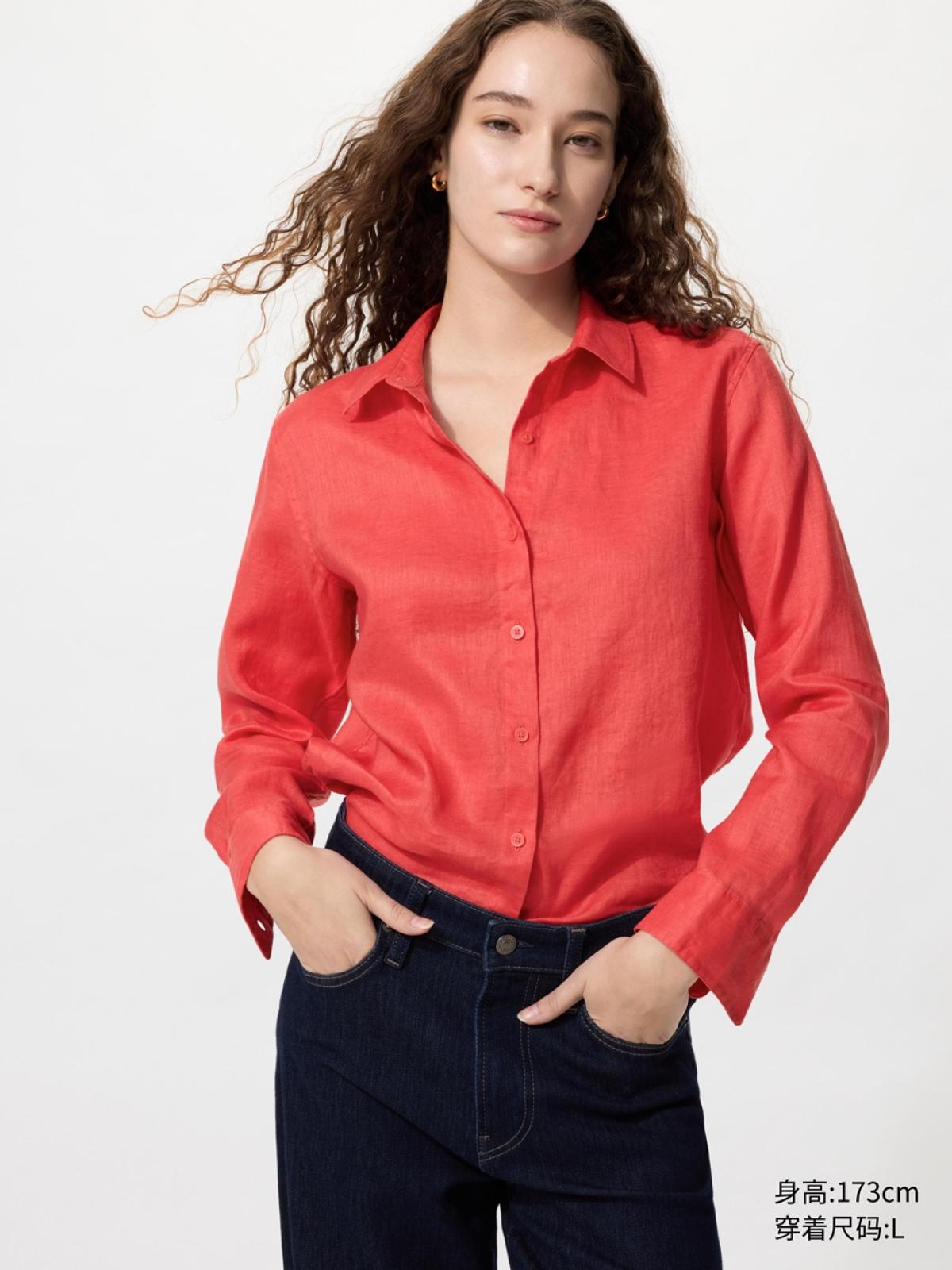 UNIQLO Рубашка из французского льна с длинным рукавом