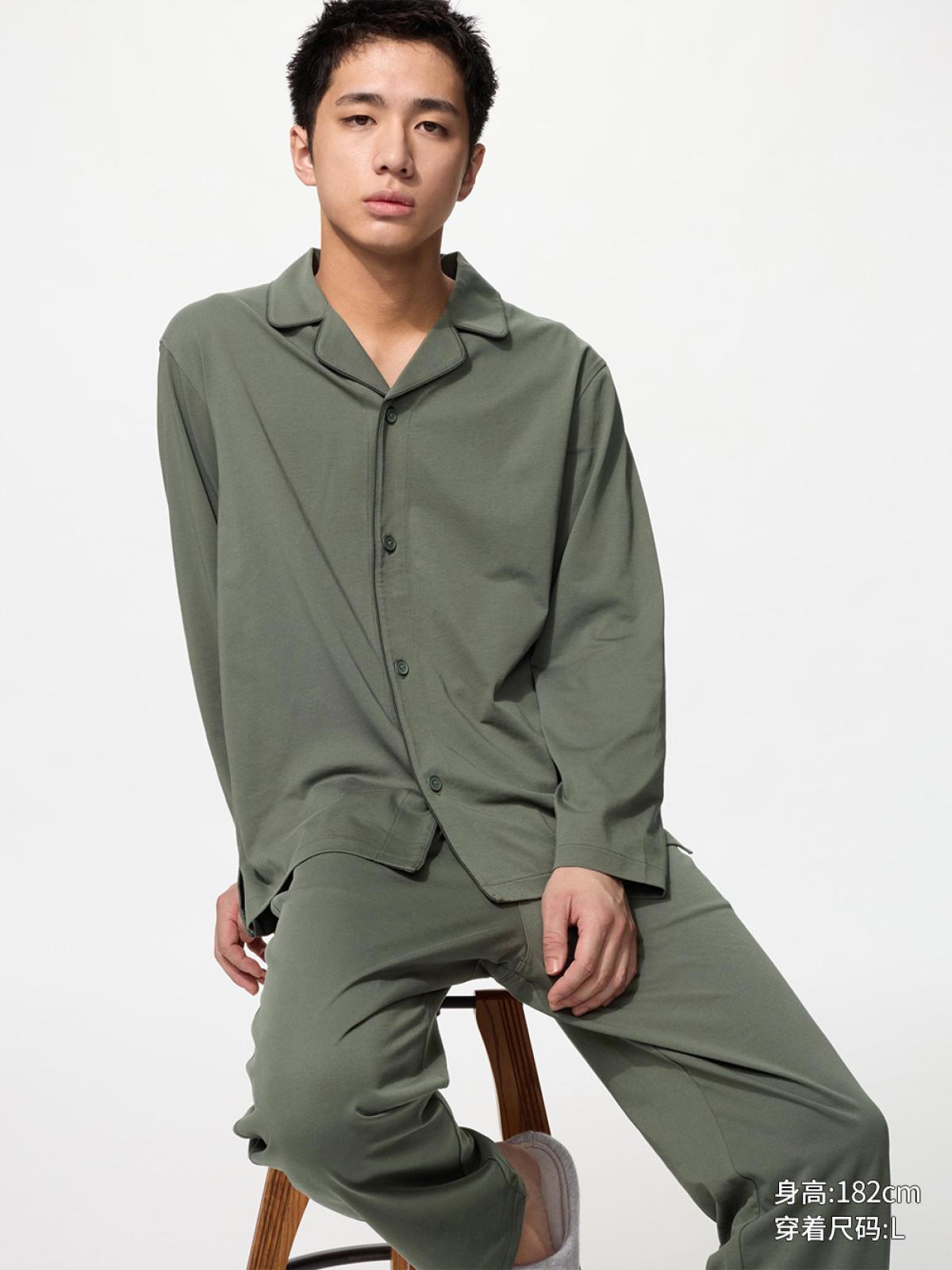 UNIQLO AIRism пижама из хлопковой смеси, длинный рукав