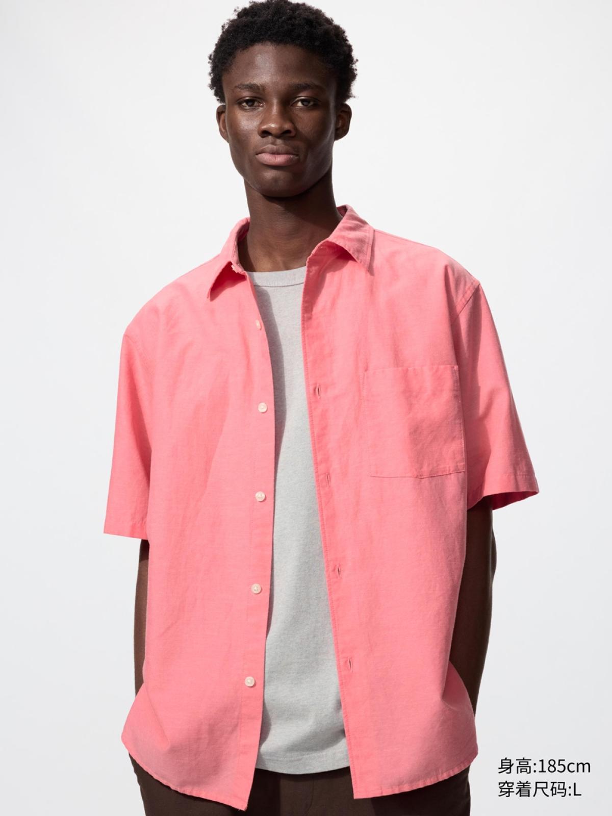 UNIQLO Рубашка из хлопка и льна, короткий рукав