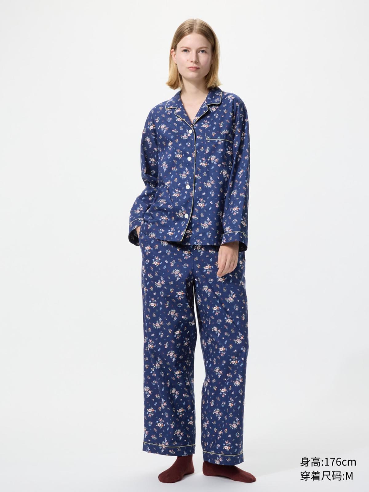 UNIQLO Хлопковая пижама с длинным рукавом и брюками