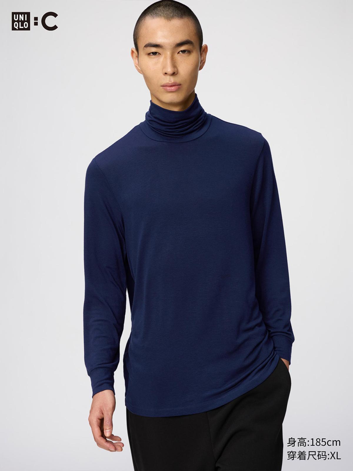 UNIQLO HEATTECH футболка комбинированная с двойным отложным воротником, рукав 9/10, 9% кашемира