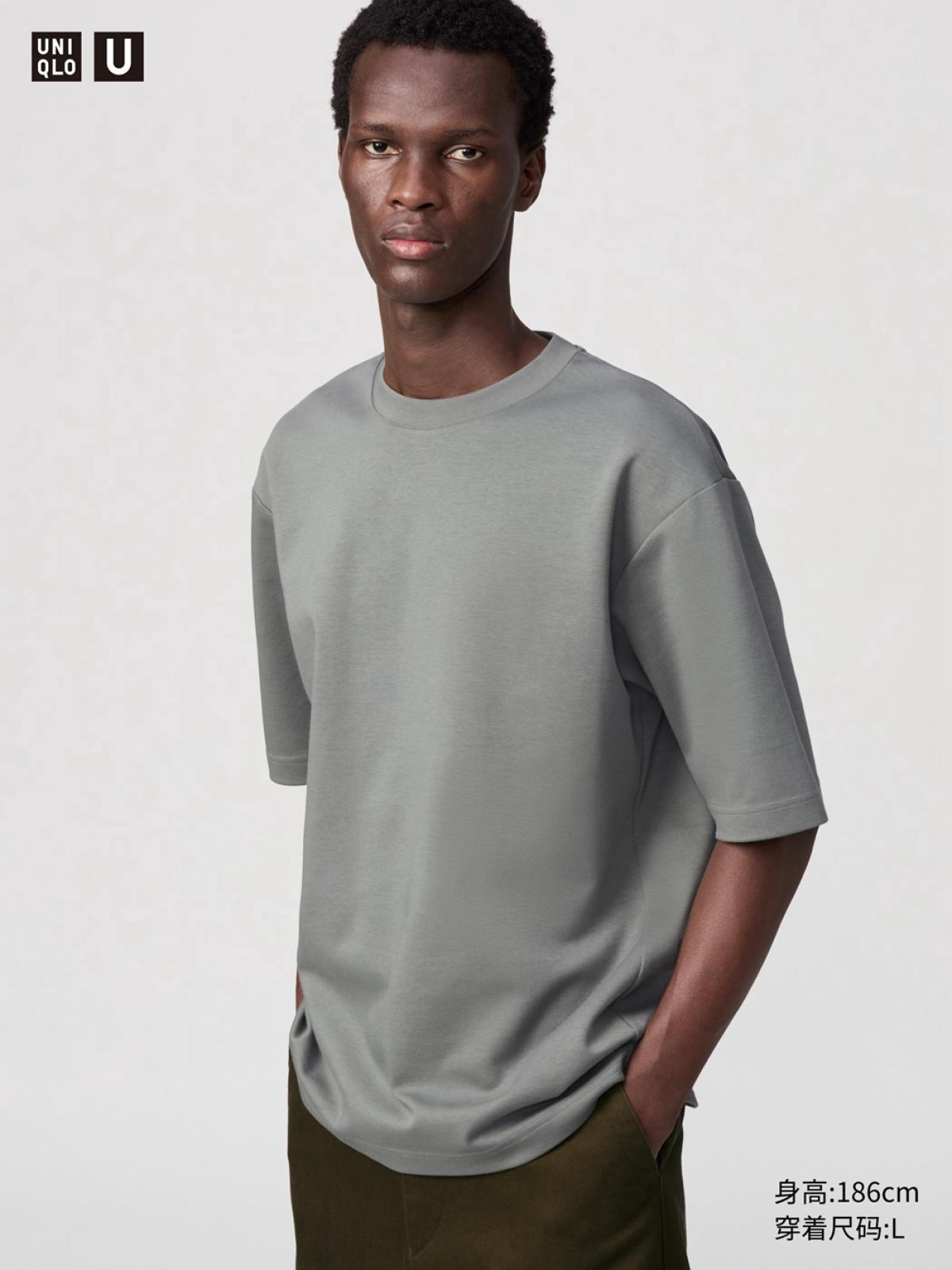 UNIQLO AIRism футболка свободного кроя с круглым вырезом, рукав до локтя