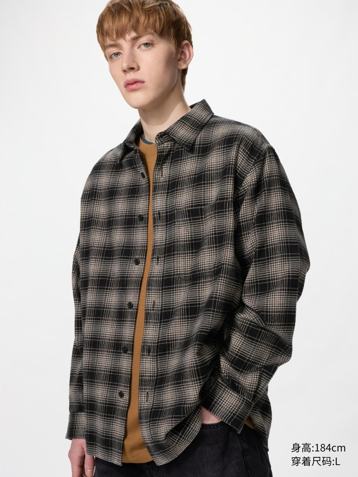 UNIQLO Фланелевая рубашка в клетку с длинным рукавом