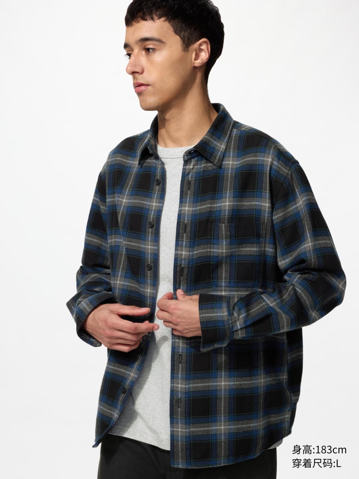 UNIQLO Фланелевая рубашка в клетку с длинным рукавом