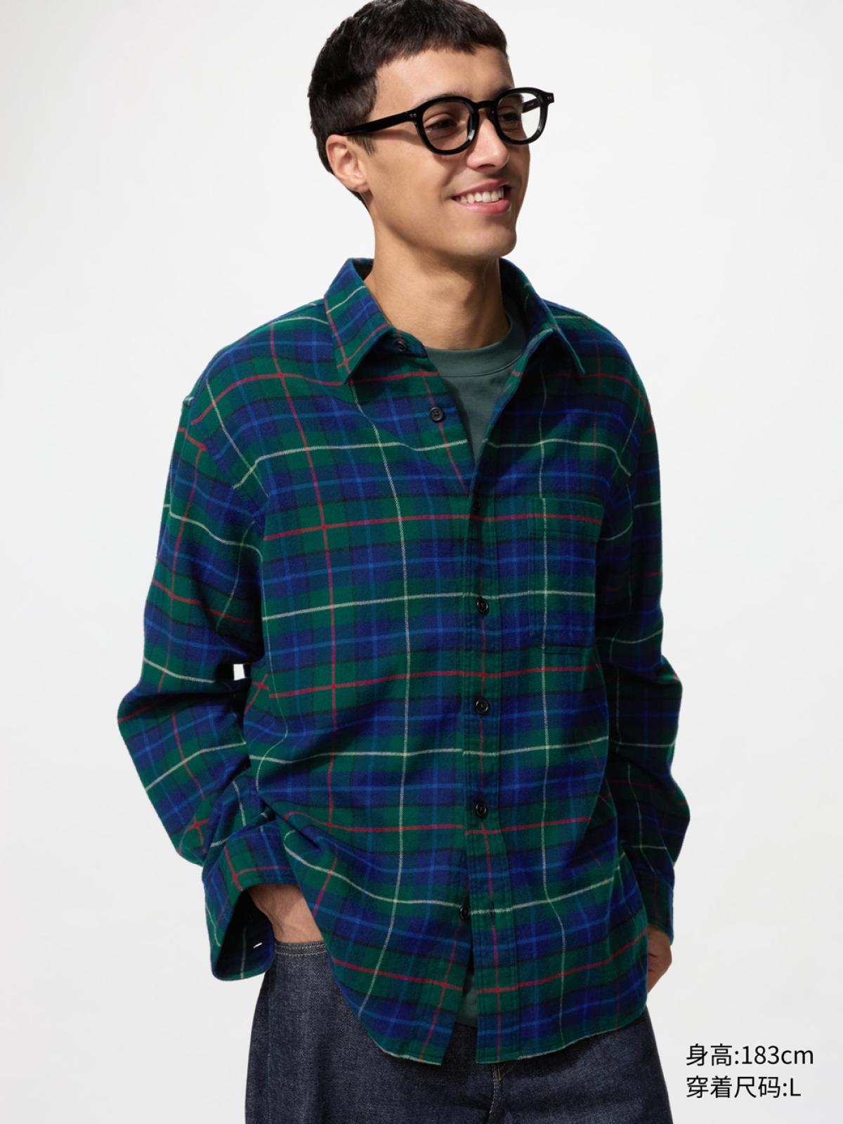 UNIQLO Фланелевая рубашка в клетку с длинным рукавом