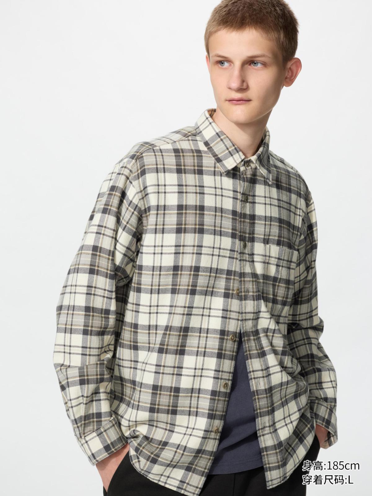 UNIQLO Фланелевая рубашка в клетку с длинным рукавом