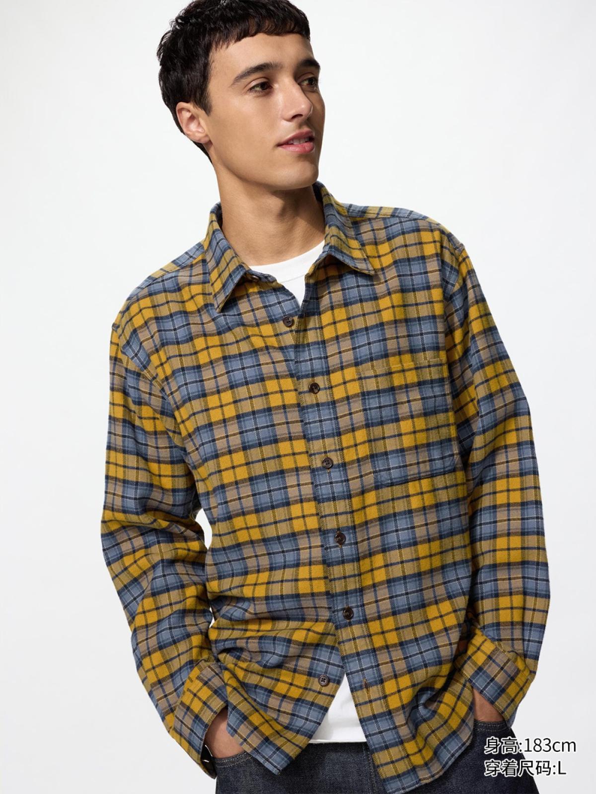 UNIQLO Фланелевая рубашка в клетку с длинным рукавом