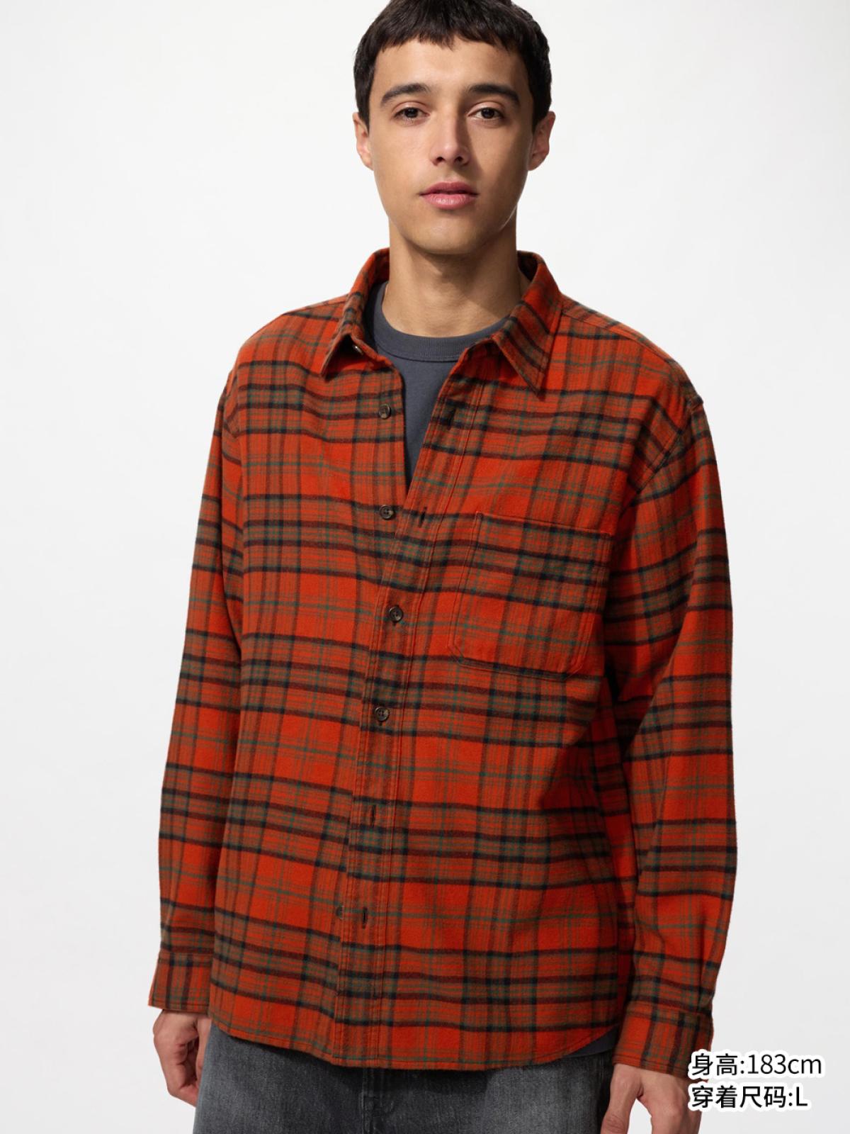 UNIQLO Фланелевая рубашка в клетку с длинным рукавом