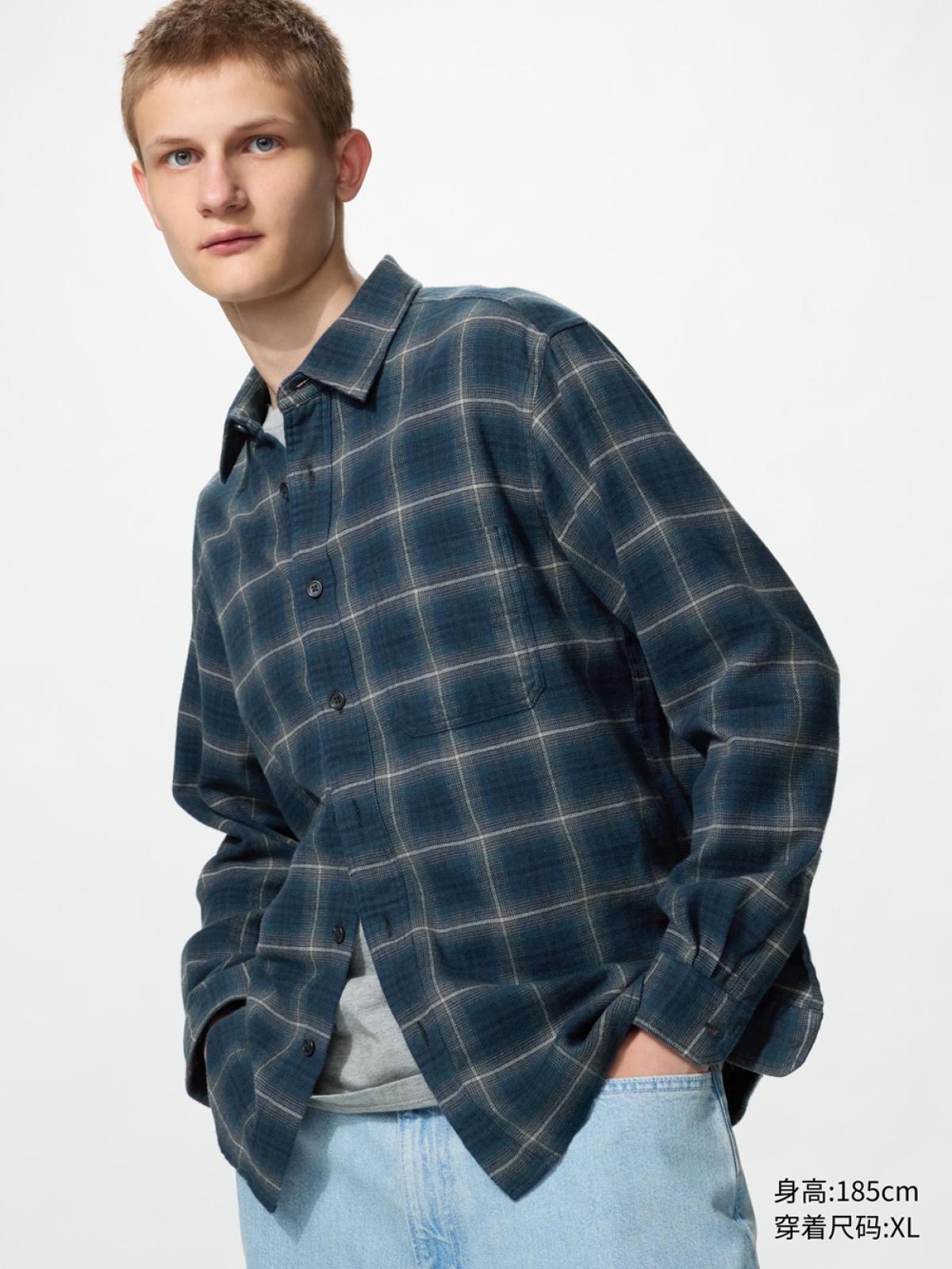 UNIQLO Фланелевая рубашка в клетку с длинным рукавом