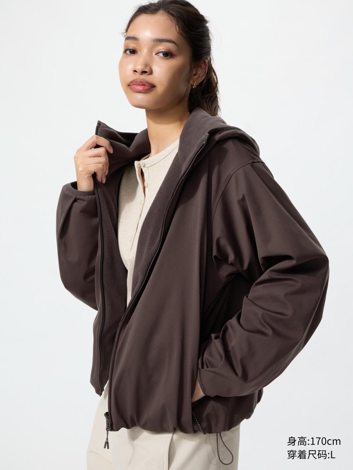 UNIQLO Двусторонняя ветрозащитная флисовая куртка на молнии с капюшоном