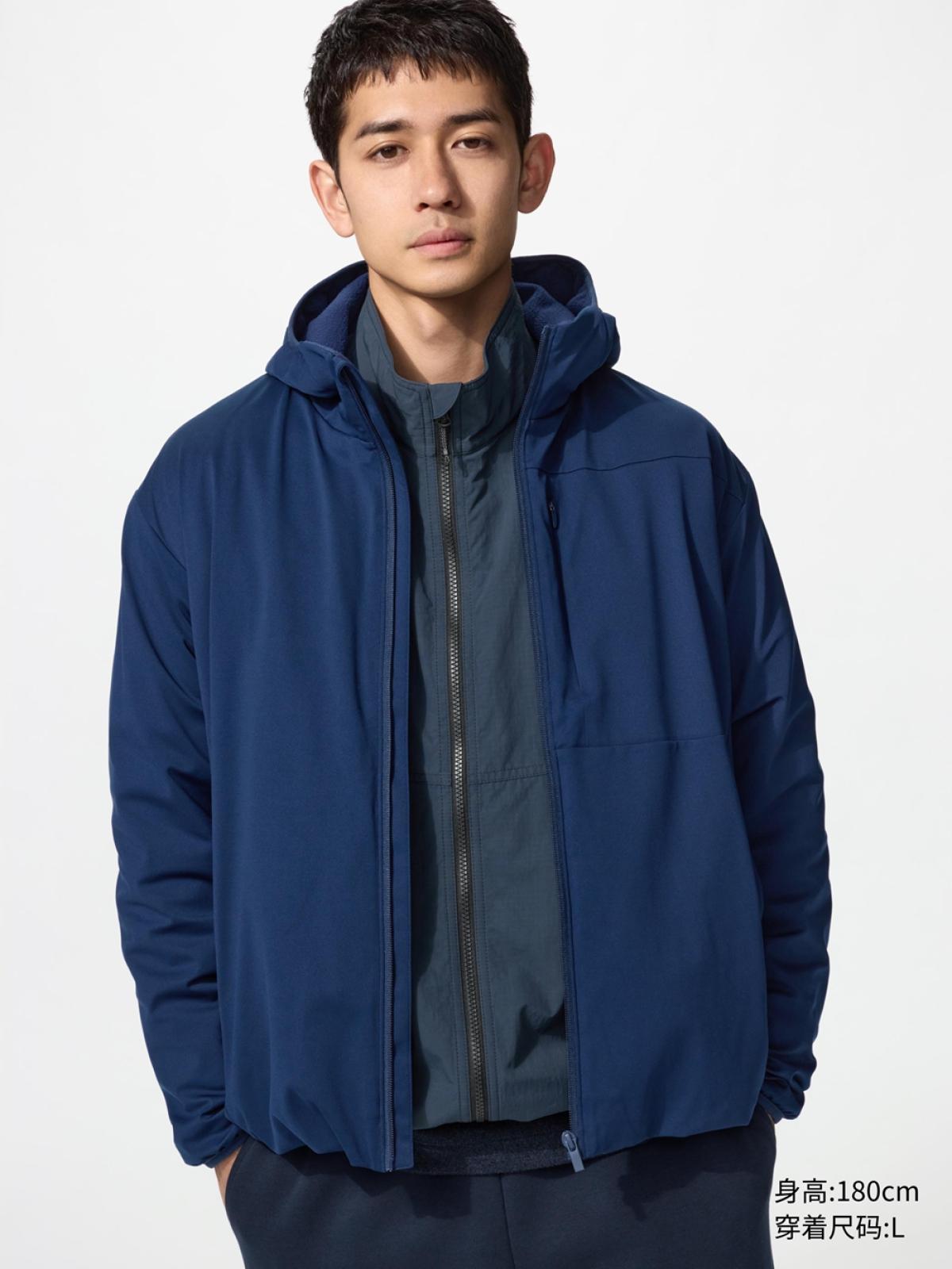 UNIQLO Ветрозащитная флисовая куртка на молнии с капюшоном