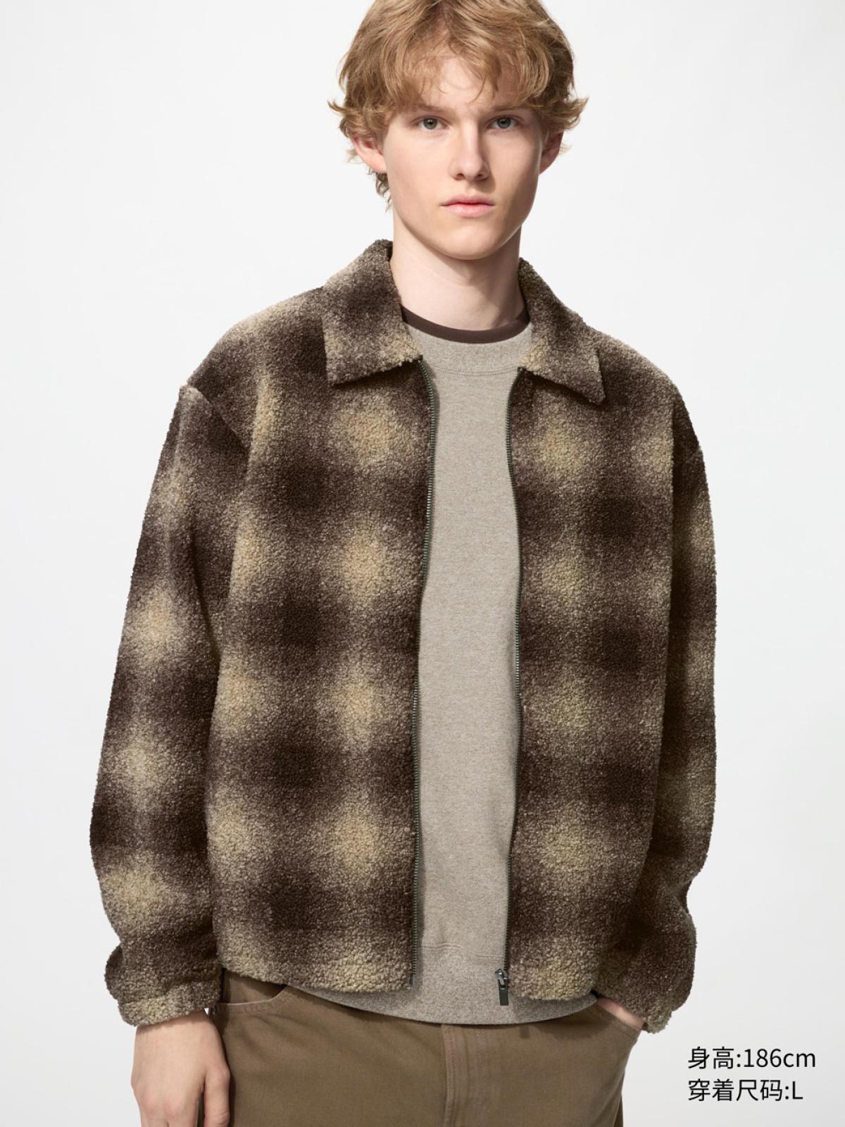 UNIQLO Куртка из флиса под овчину на молнии, длинный рукав, с принтом
