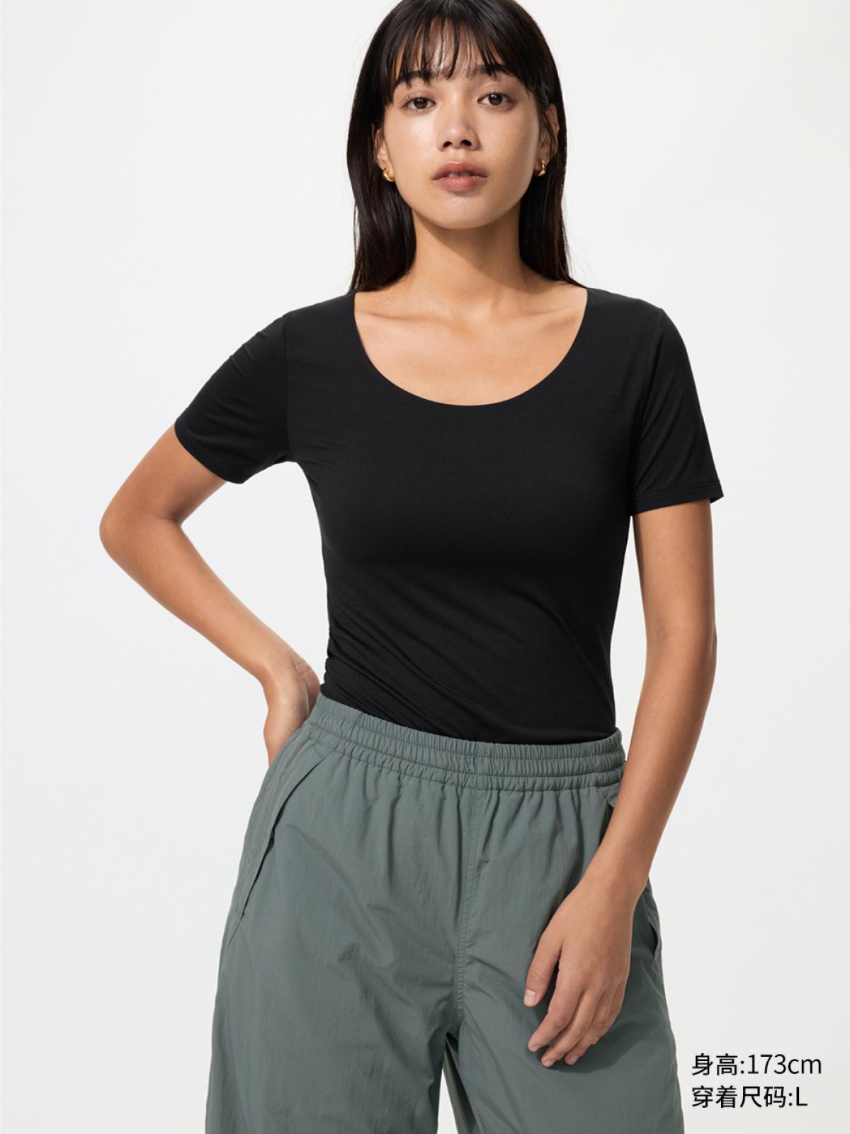 UNIQLO HEATTECH футболка с U-образным вырезом, короткий рукав