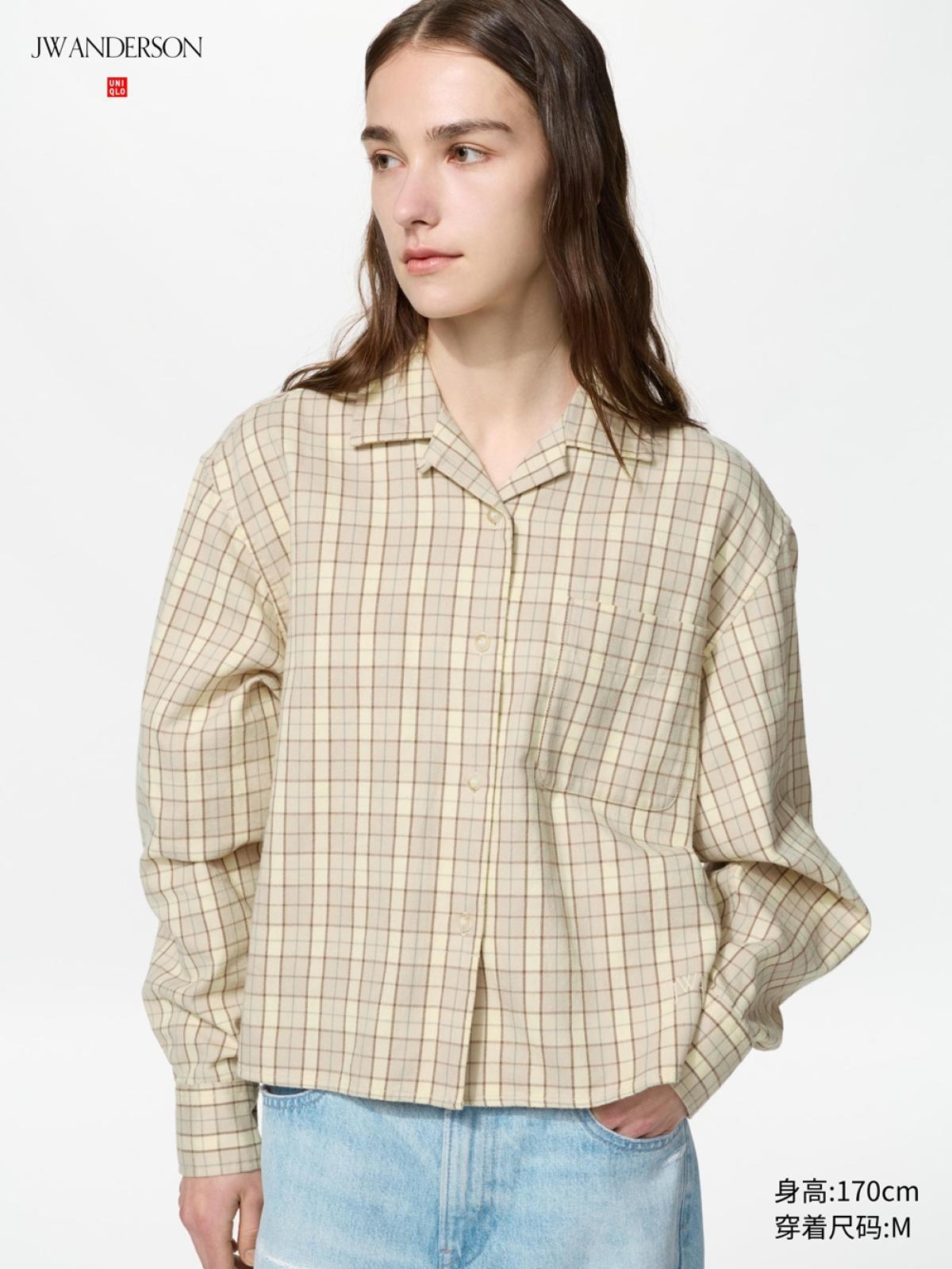 UNIQLO Фланелевая рубашка в клетку прямого кроя, длинный рукав