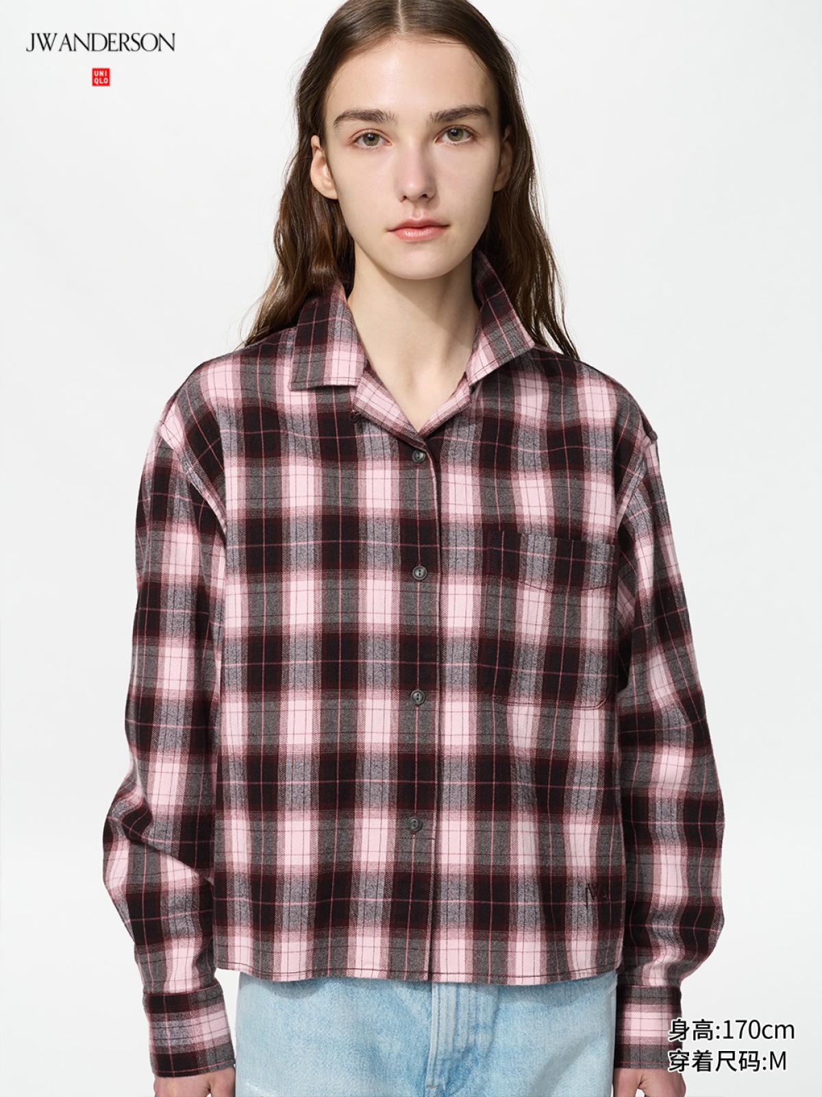 UNIQLO Фланелевая рубашка в клетку прямого кроя, длинный рукав
