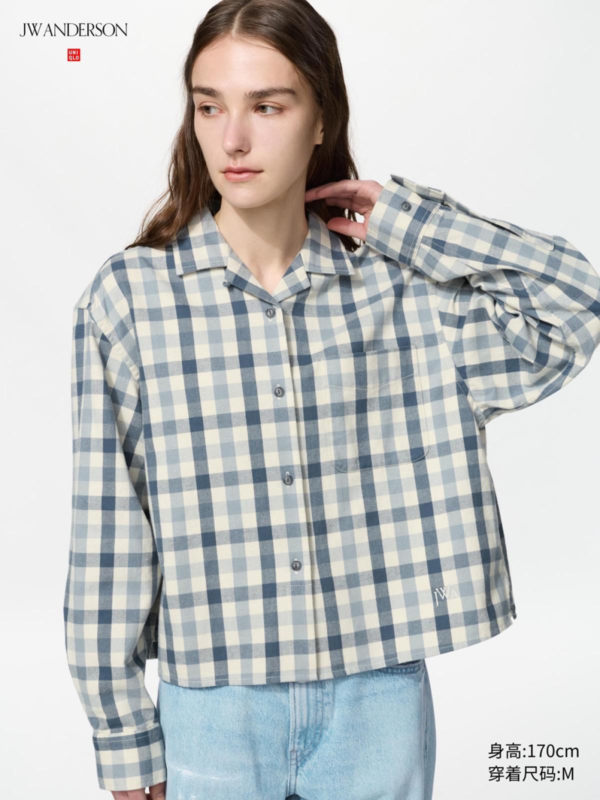 UNIQLO Фланелевая рубашка в клетку прямого кроя, длинный рукав