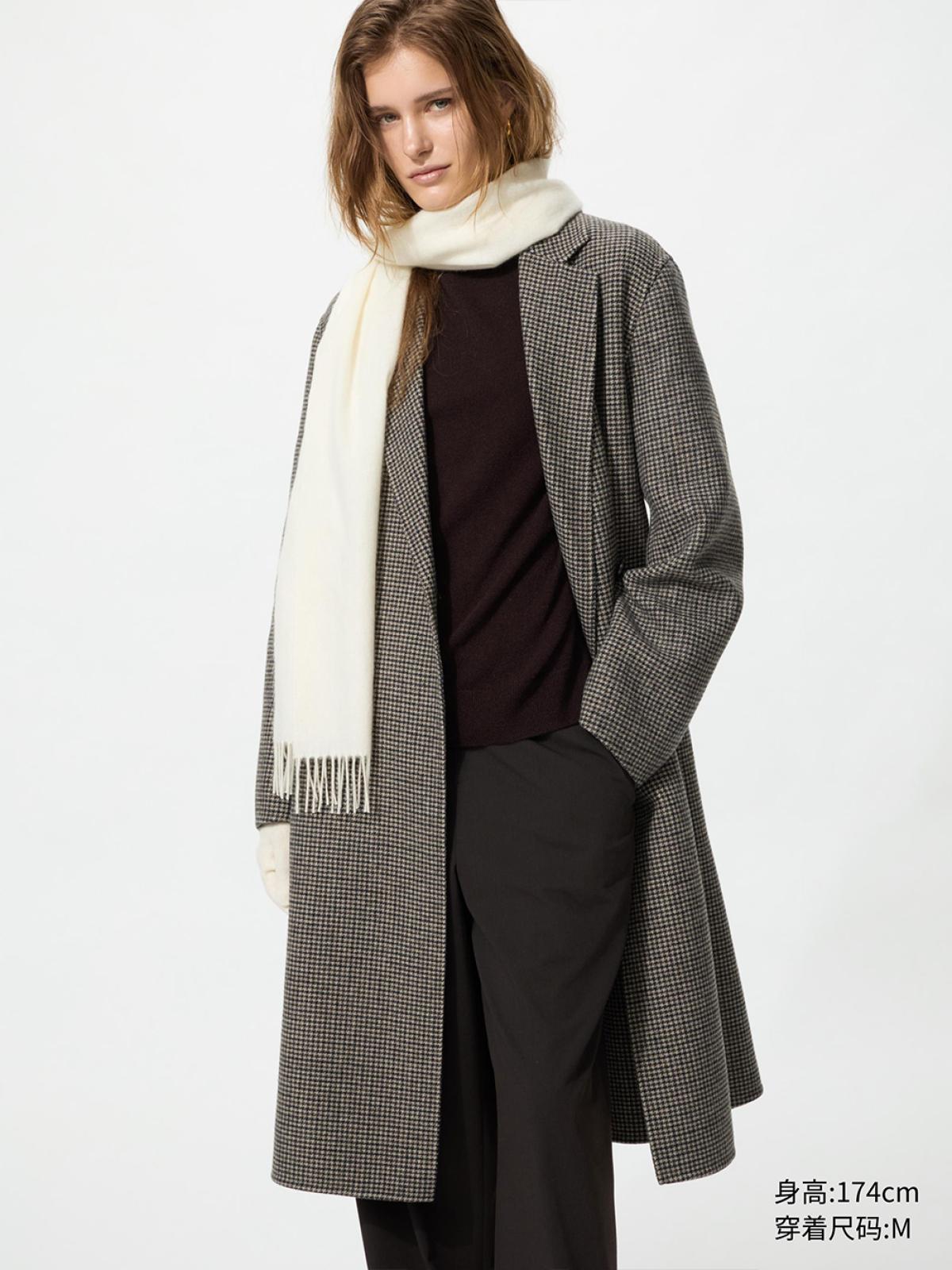 UNIQLO Пальто длинное из двухслойной ткани в клетку