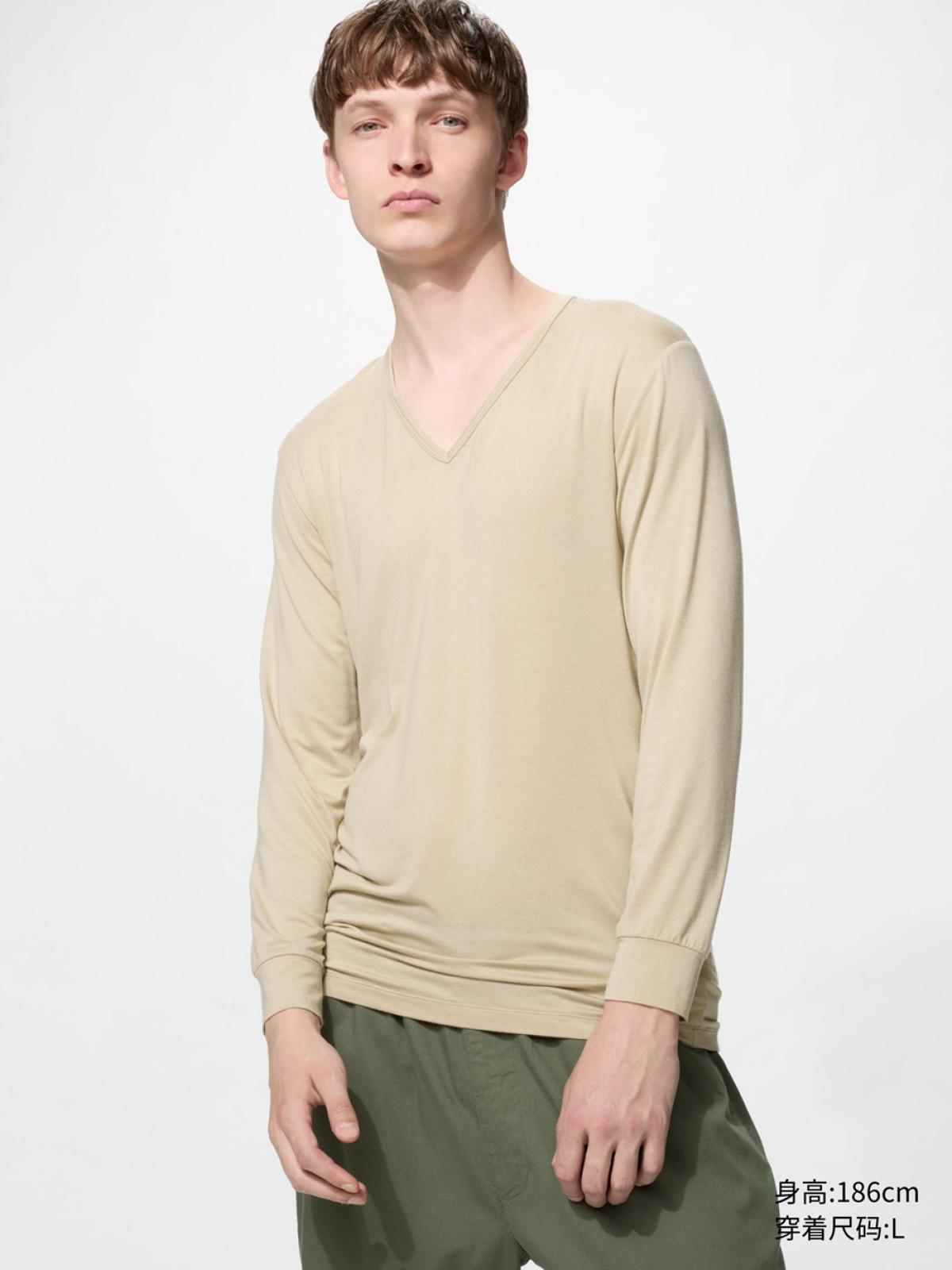 UNIQLO HEATTECH футболка с V-образным вырезом, укороченный рукав 9/10