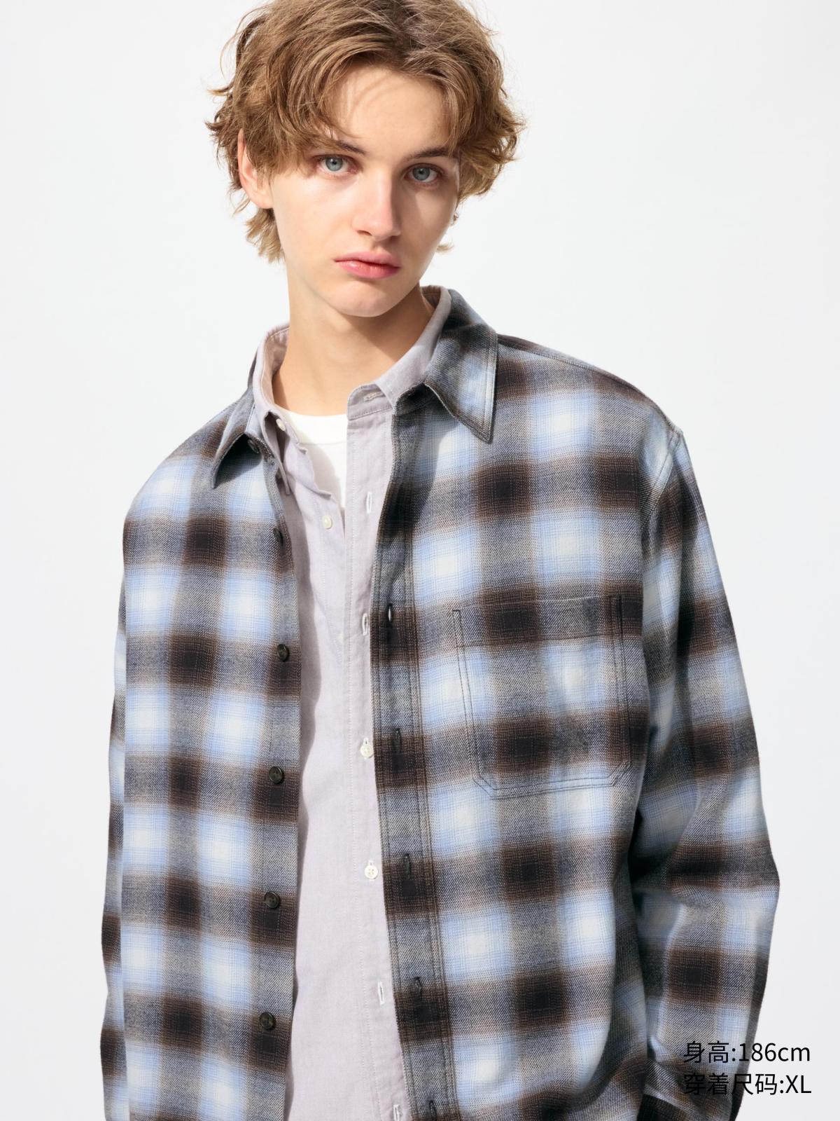 UNIQLO Фланелевая рубашка в клетку, длинный рукав